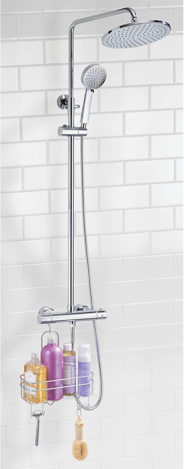 iDesign Euro Metal Hanging Shower Caddy with Swivel Hook Silver