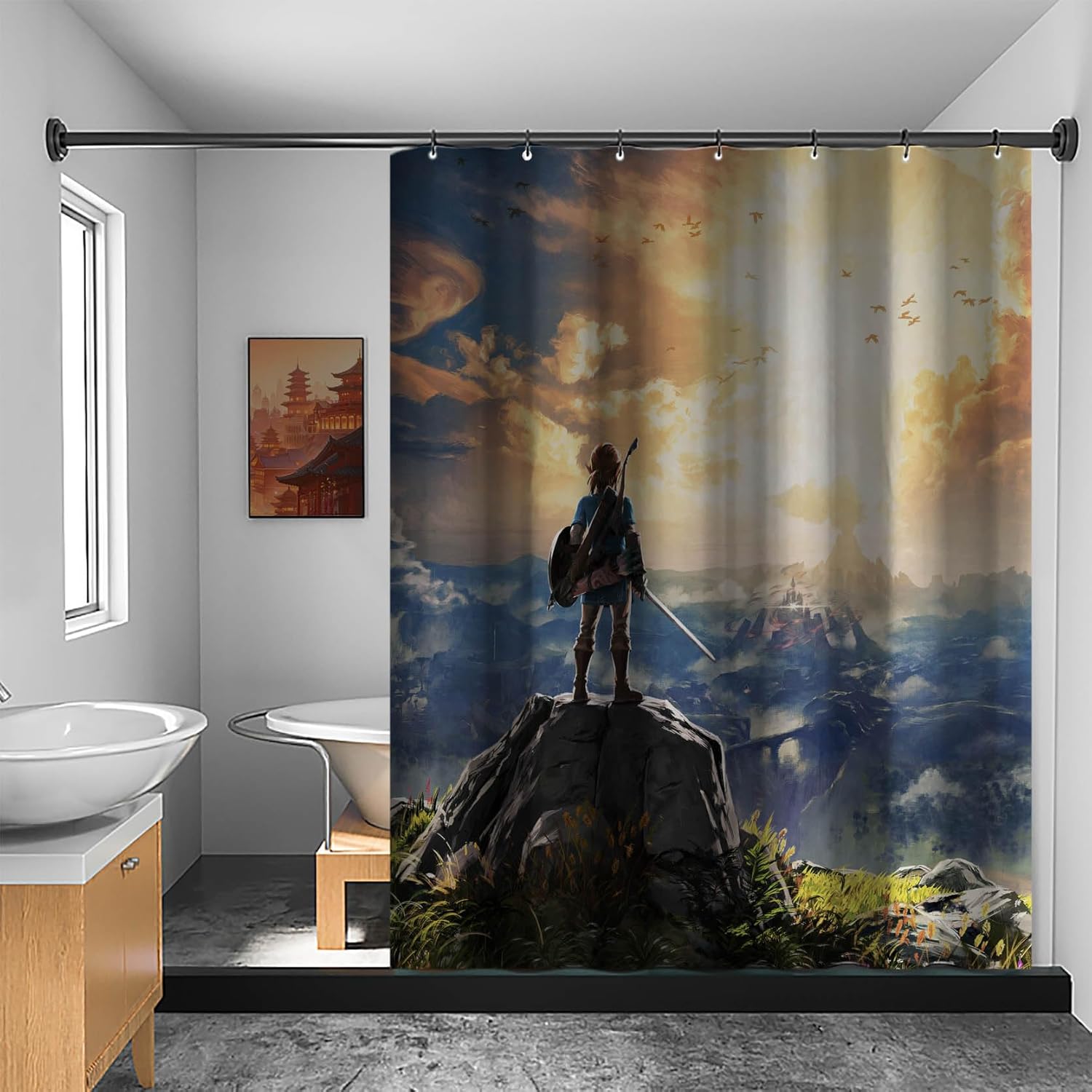 Boys Party Shower Curtain with 12 Hooks Orange 60x72 Inch