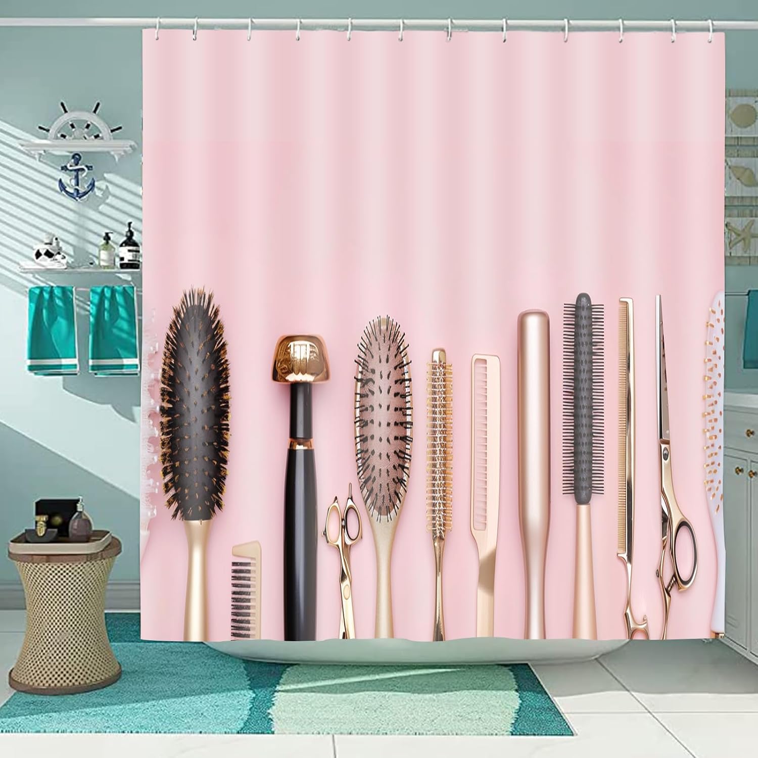 Tucocoo Golden Hairdresser Decor Shower Curtain with 12 Hooks