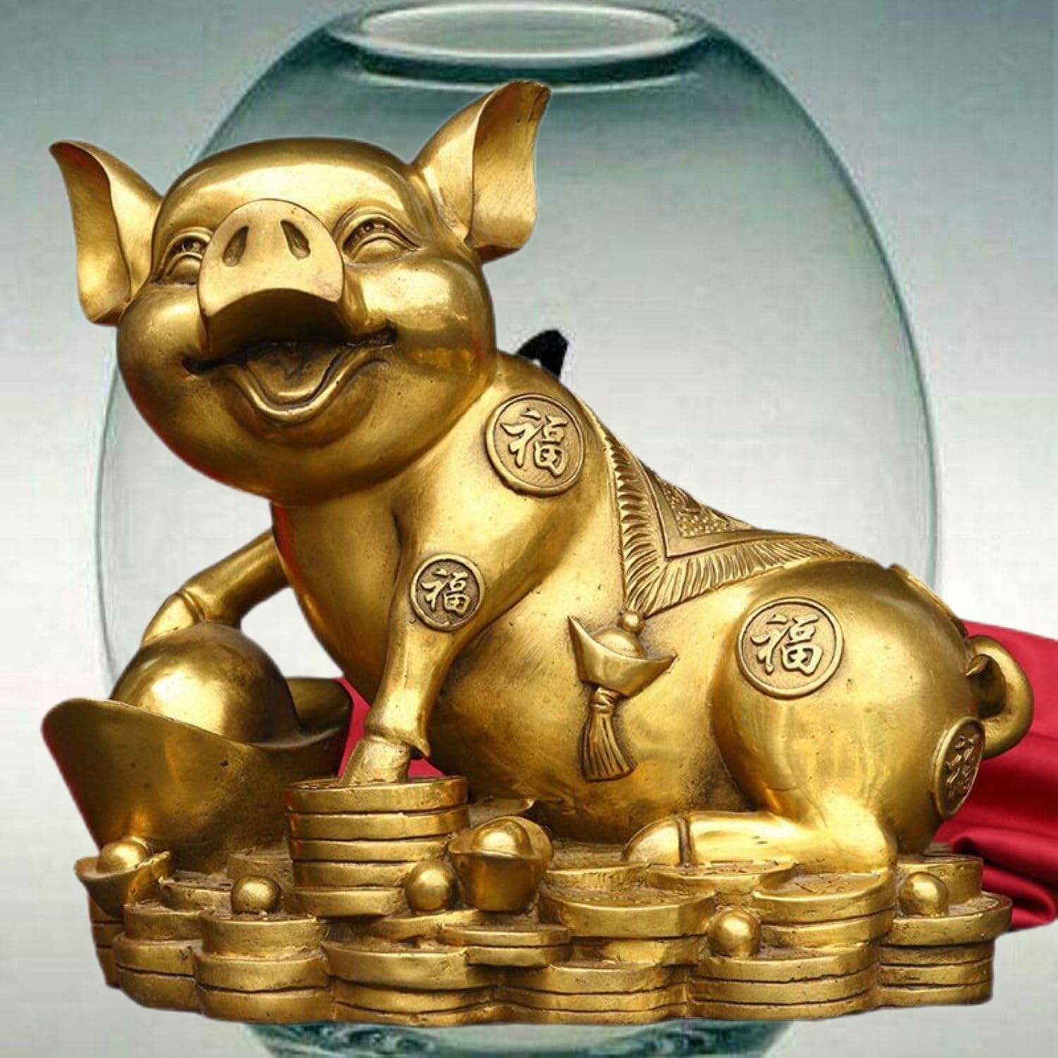 Ecqizer Feng Shui Gold Pig Figurine Wealth Symbol Home Decor
