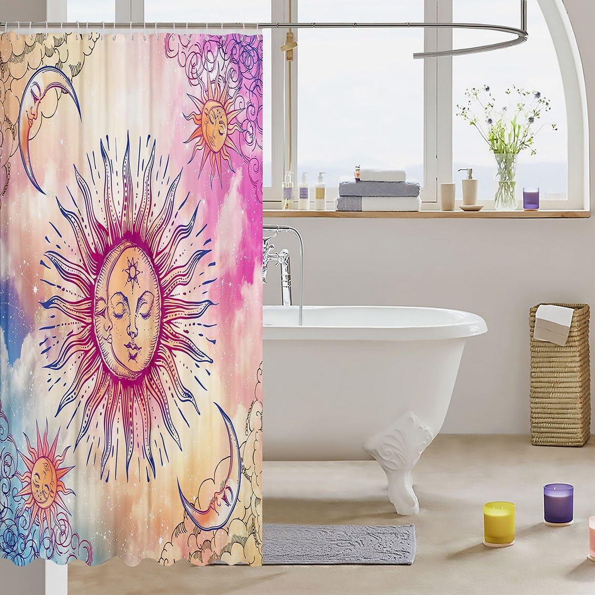 Sun And Moon Kawaii Shower Curtain Set