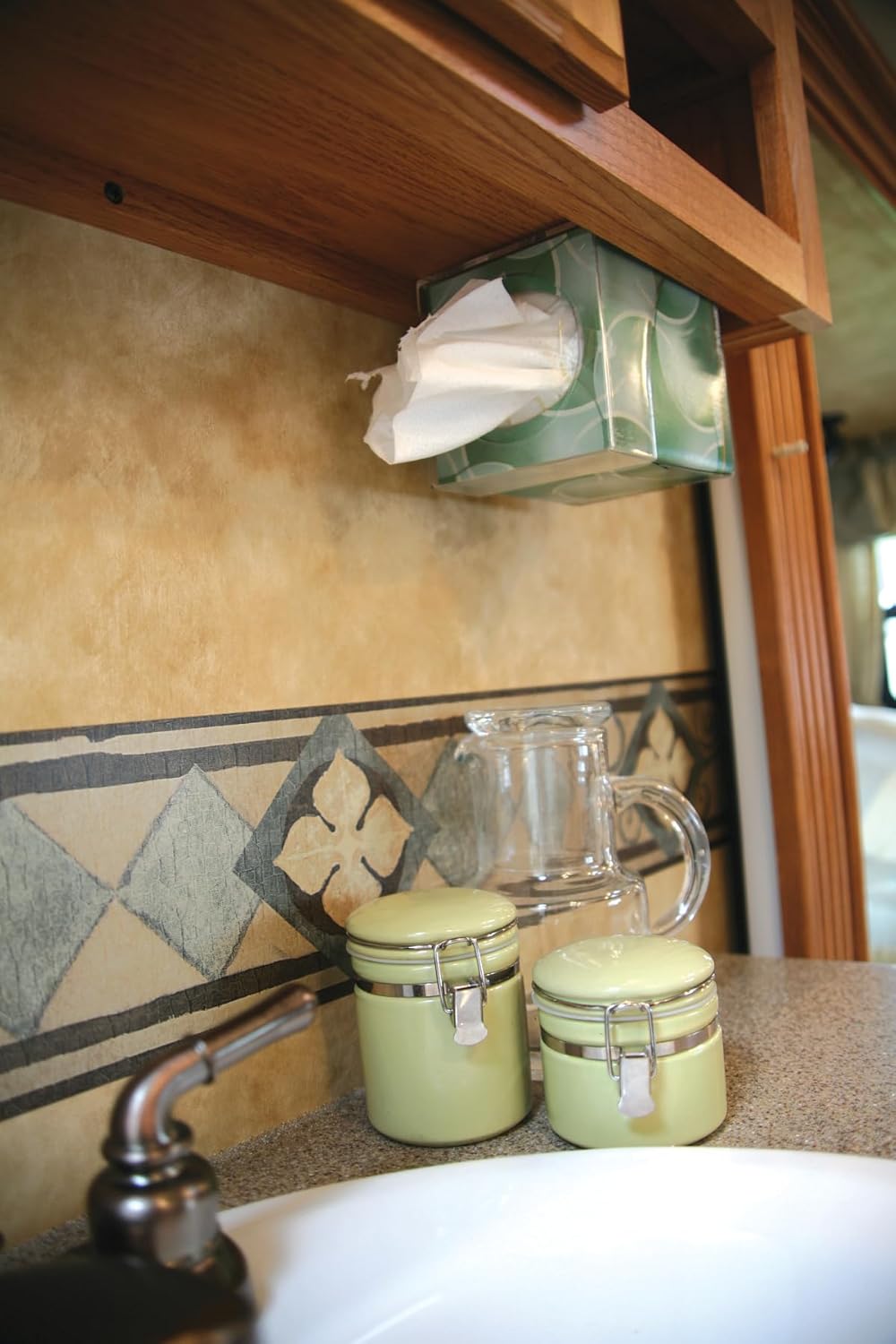 Camco Pop-A-Tissue Tissue Box Holder - Clear Easy Install WallCabinet Mount