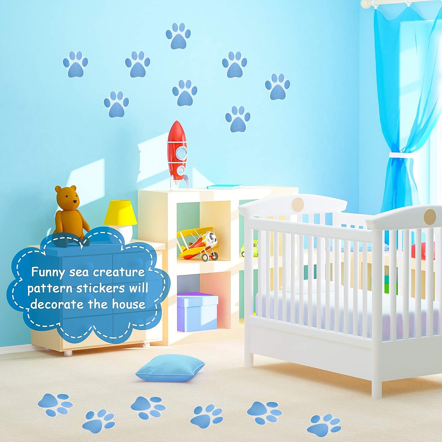 20 Piece Non-Slip Paw Print Bath Treads Blue