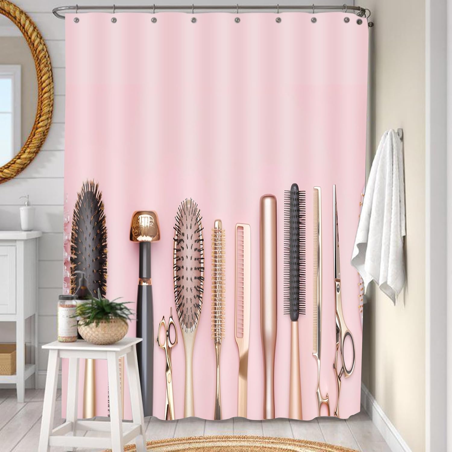 Tucocoo Golden Hairdresser Decor Shower Curtain with 12 Hooks