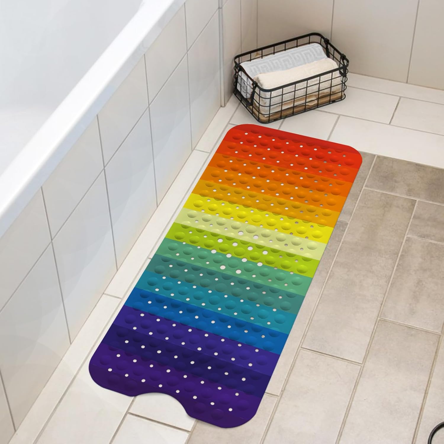 Lnond Rainbow Bathtub Mat 40 x 16 Inch Non-Slip