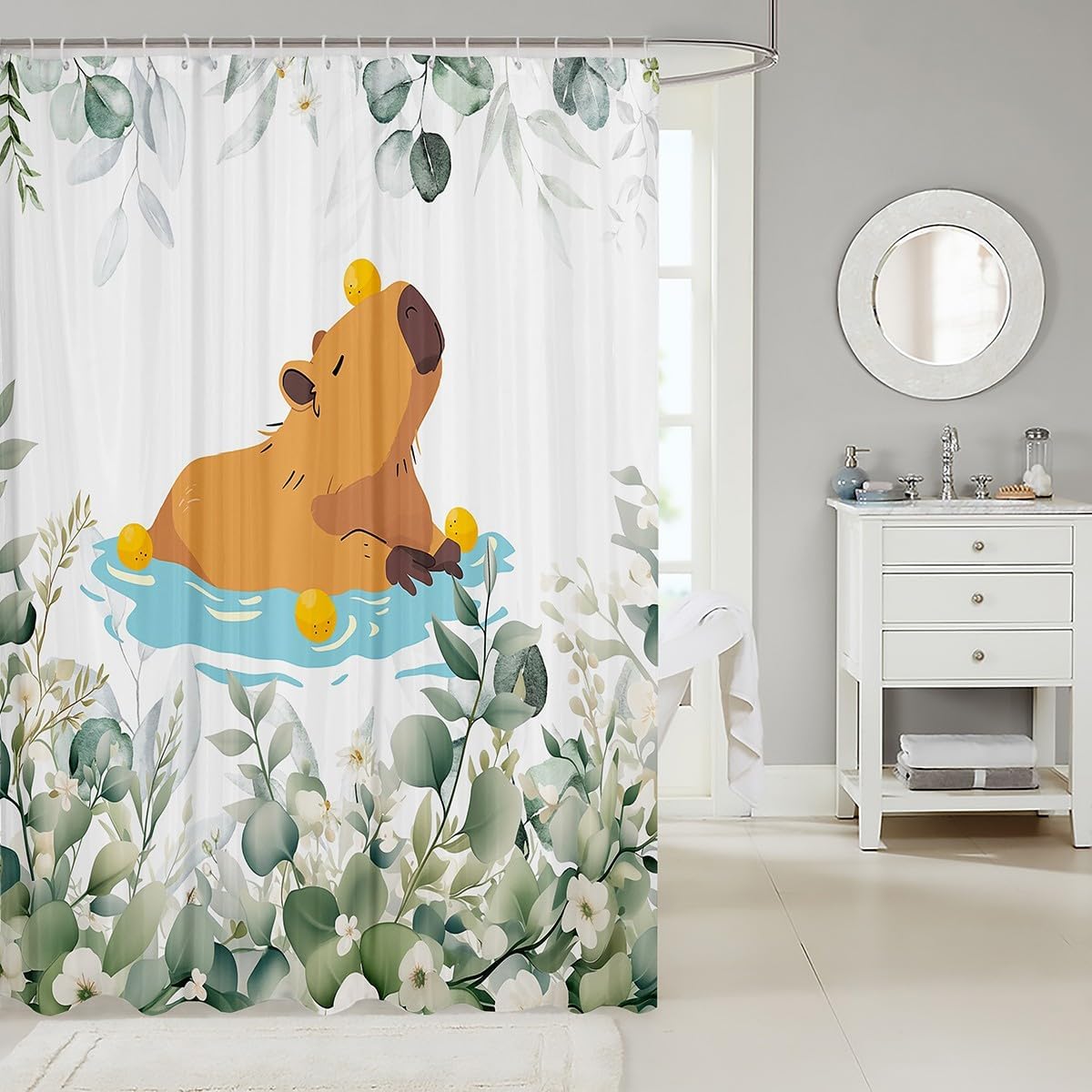Kawaii Capybara Shower Curtain Set