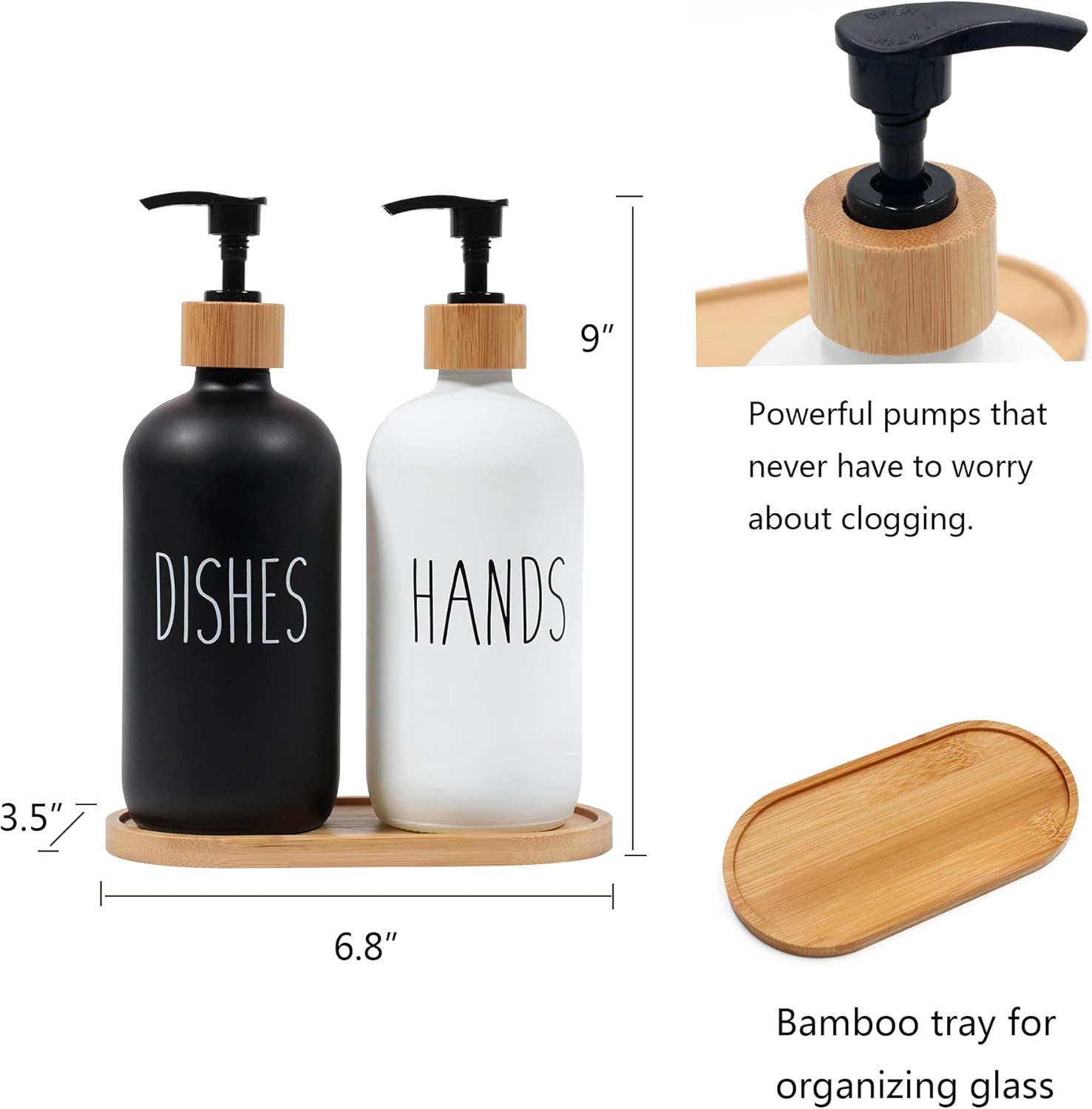 Funly mee 2 Pack Glass Soap Dispenser Set with Wood Tray