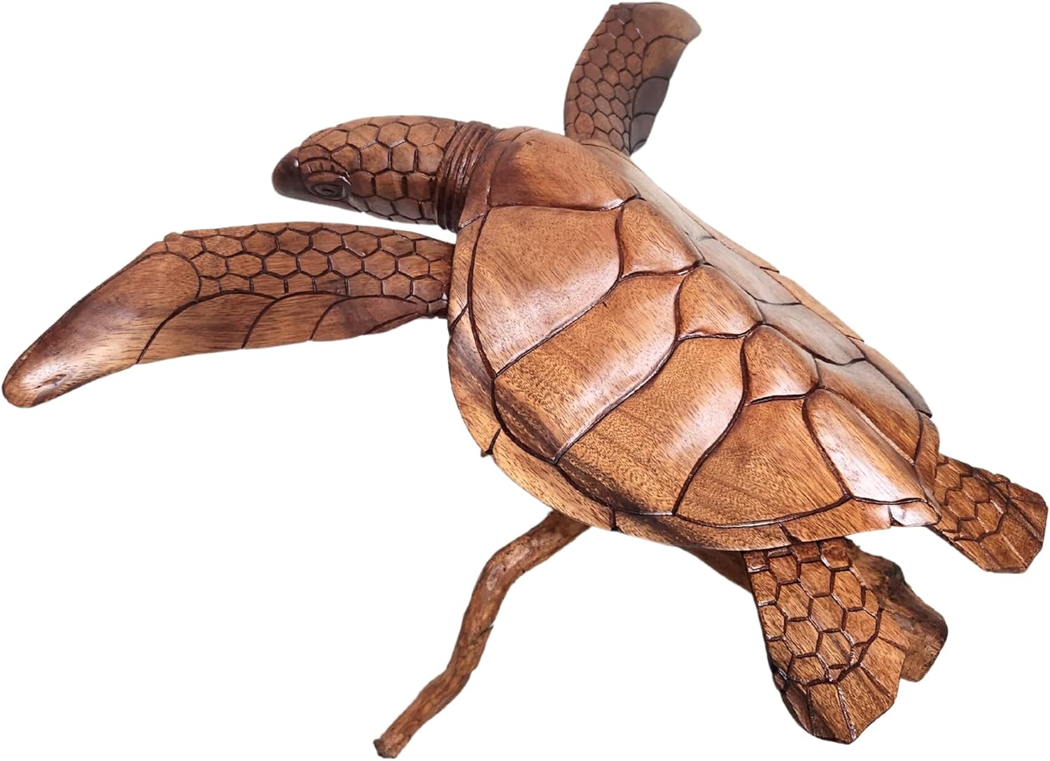 WorldBazzar Hand Carved Wood Turtle Coral Statue Brown