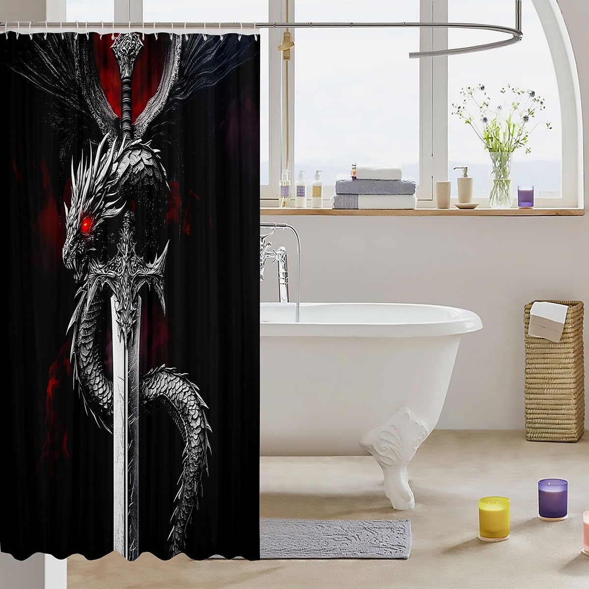 Erosebridal Black Dragon Bath Curtain Set