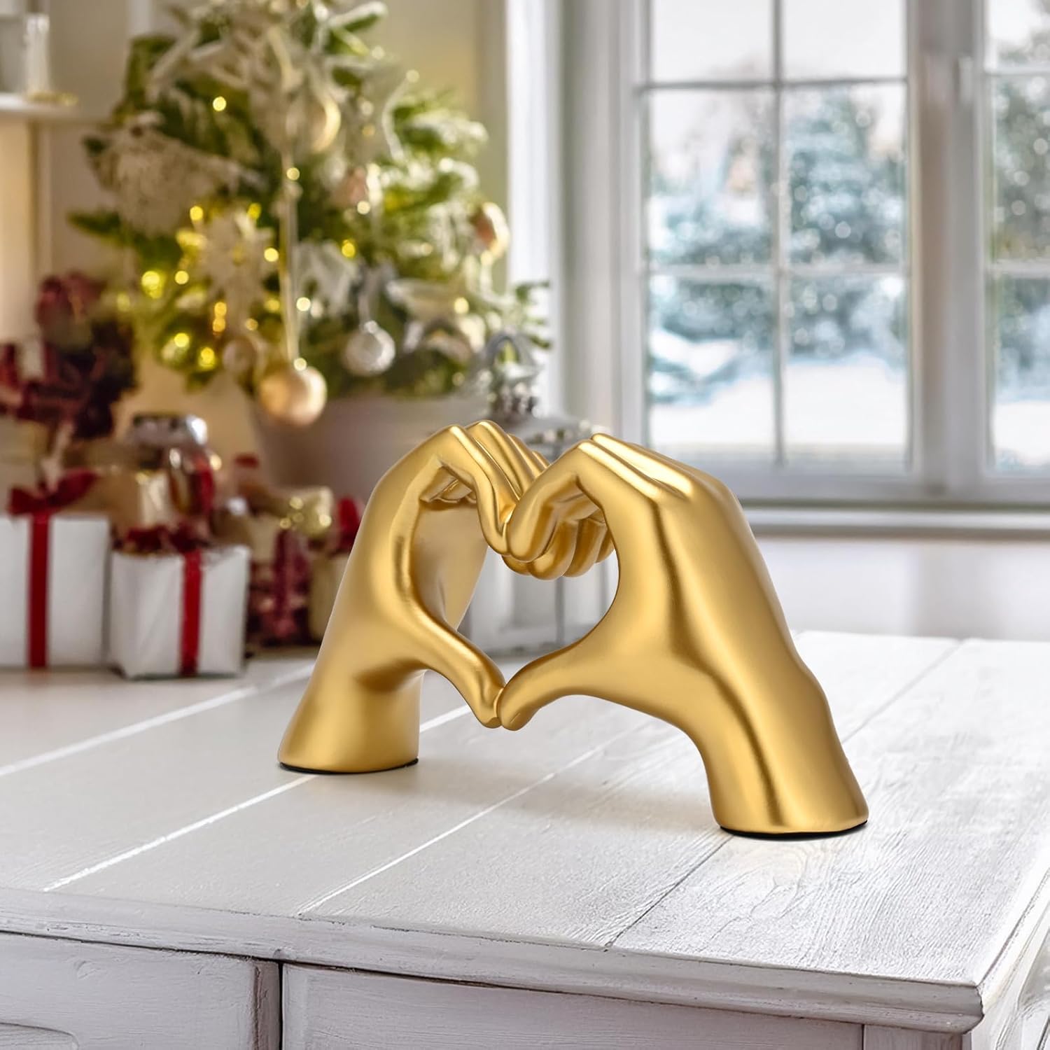 Heart Hands Sculpture Gold Resin Home Decor 1