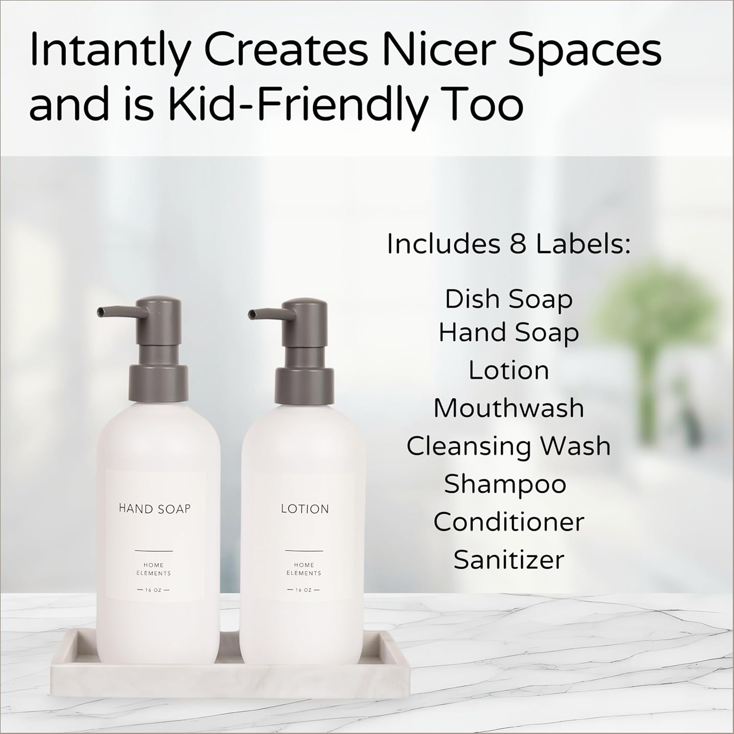 Spacewiser Shatter-Free Soap Dispenser Set with Pump and Tray