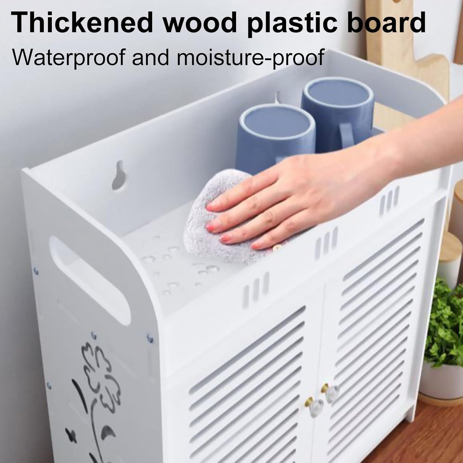 Bathroom Wall Cabinet with Multi-Grid Tiers and Hollow Flower Design