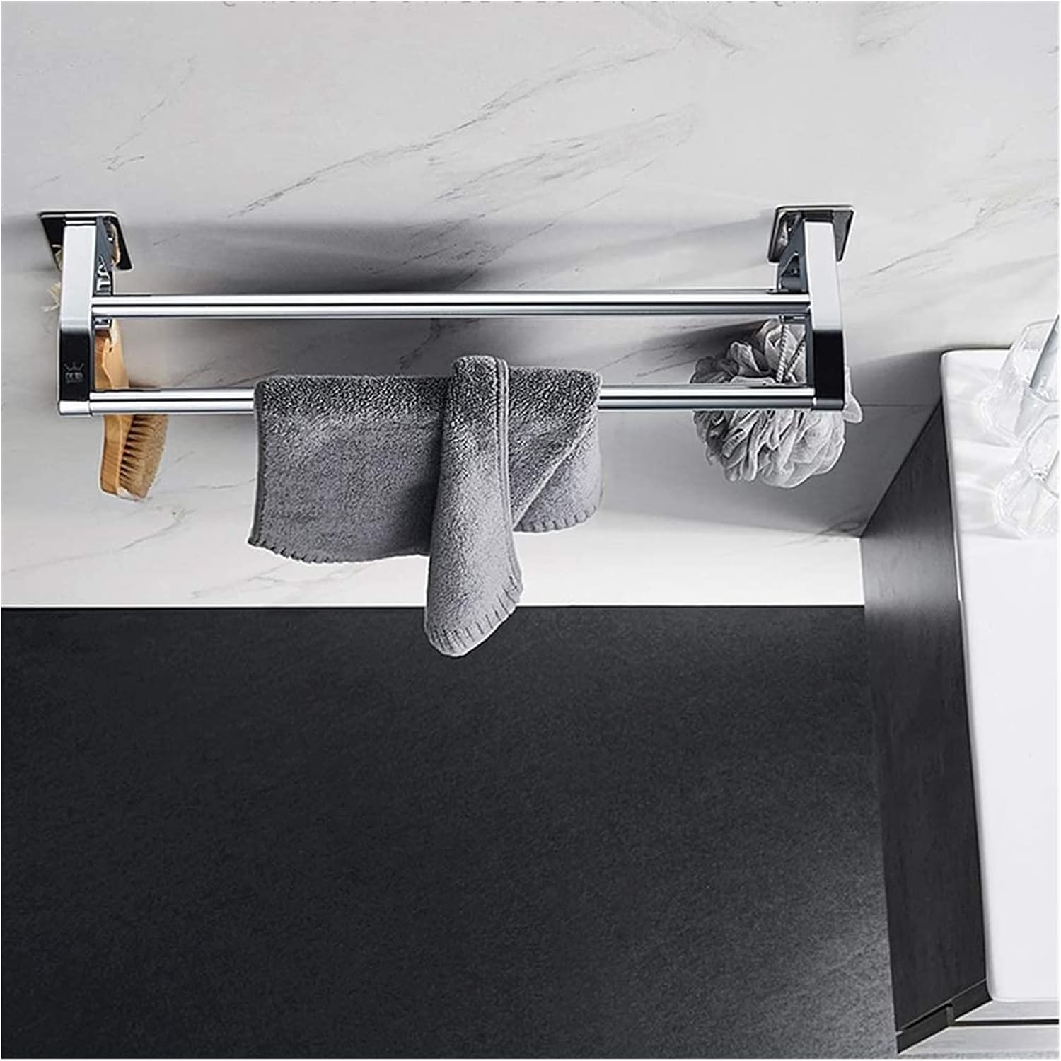 ALDEPO Wall Mounted Towel Rack with 2 Hooks 82Cm