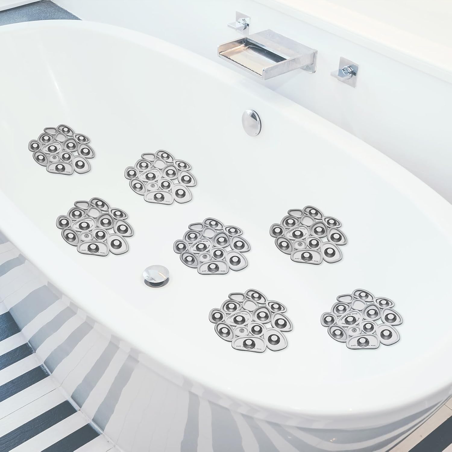 Riakrum Non-Slip Bath Treads with Suction Cups - 12 Count Set Gray