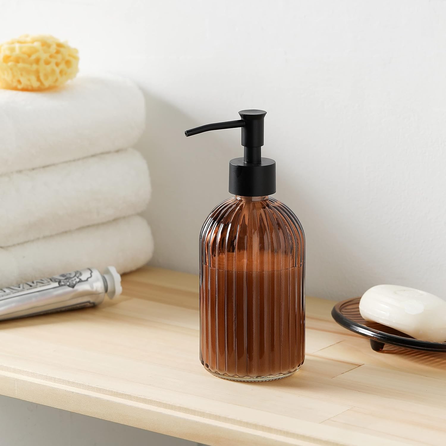 4PCS Heavy Duty Decorative Glass Bathroom Set - Brown