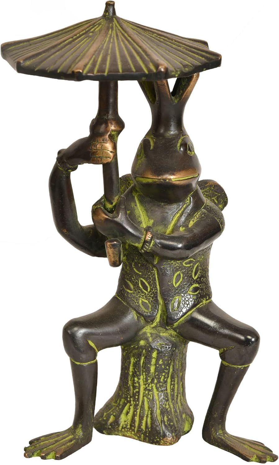 Exotic India Frog Brass Statue with Umbrella 1