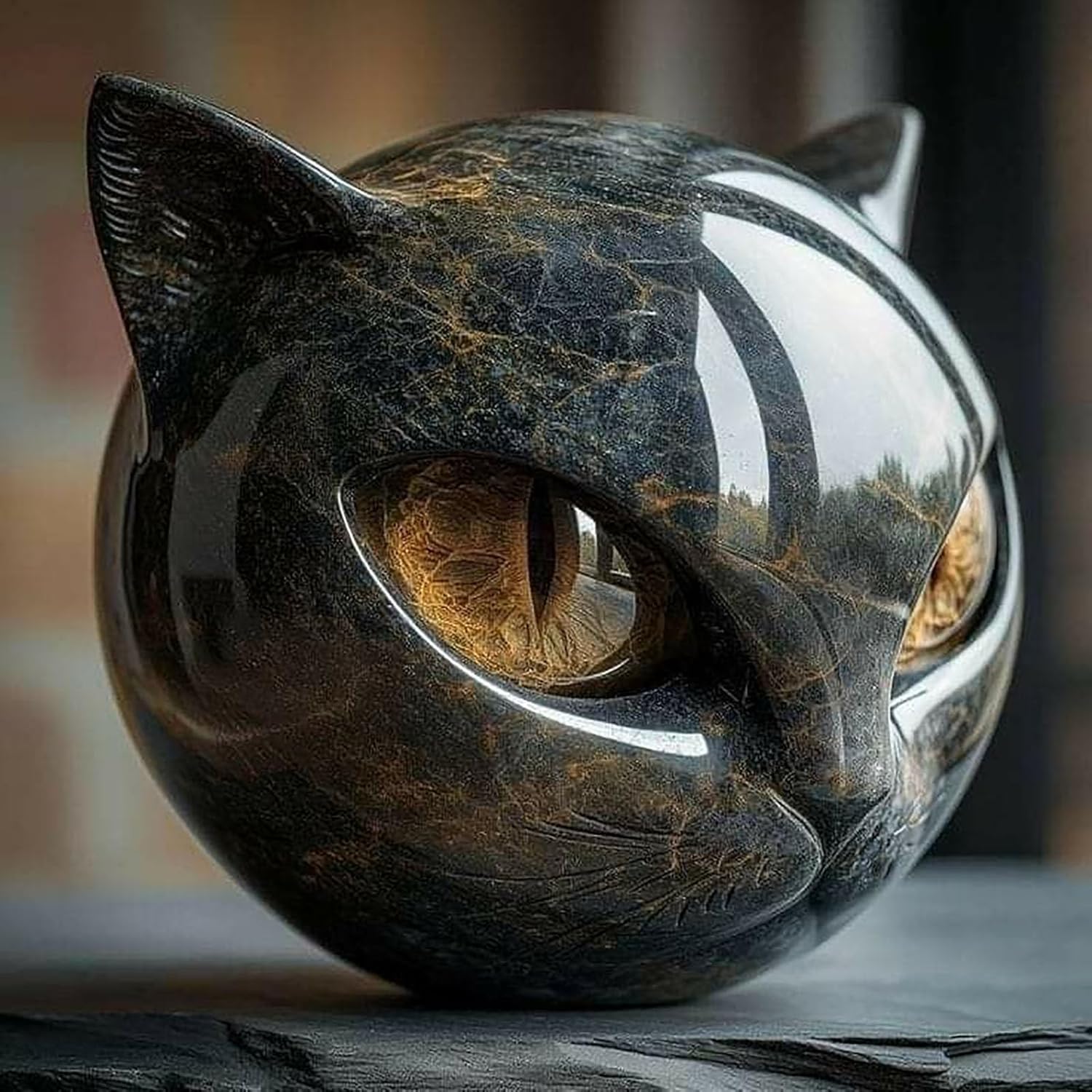 Luxury Black Cat Stone Sculpture - Modern Home Decor 1