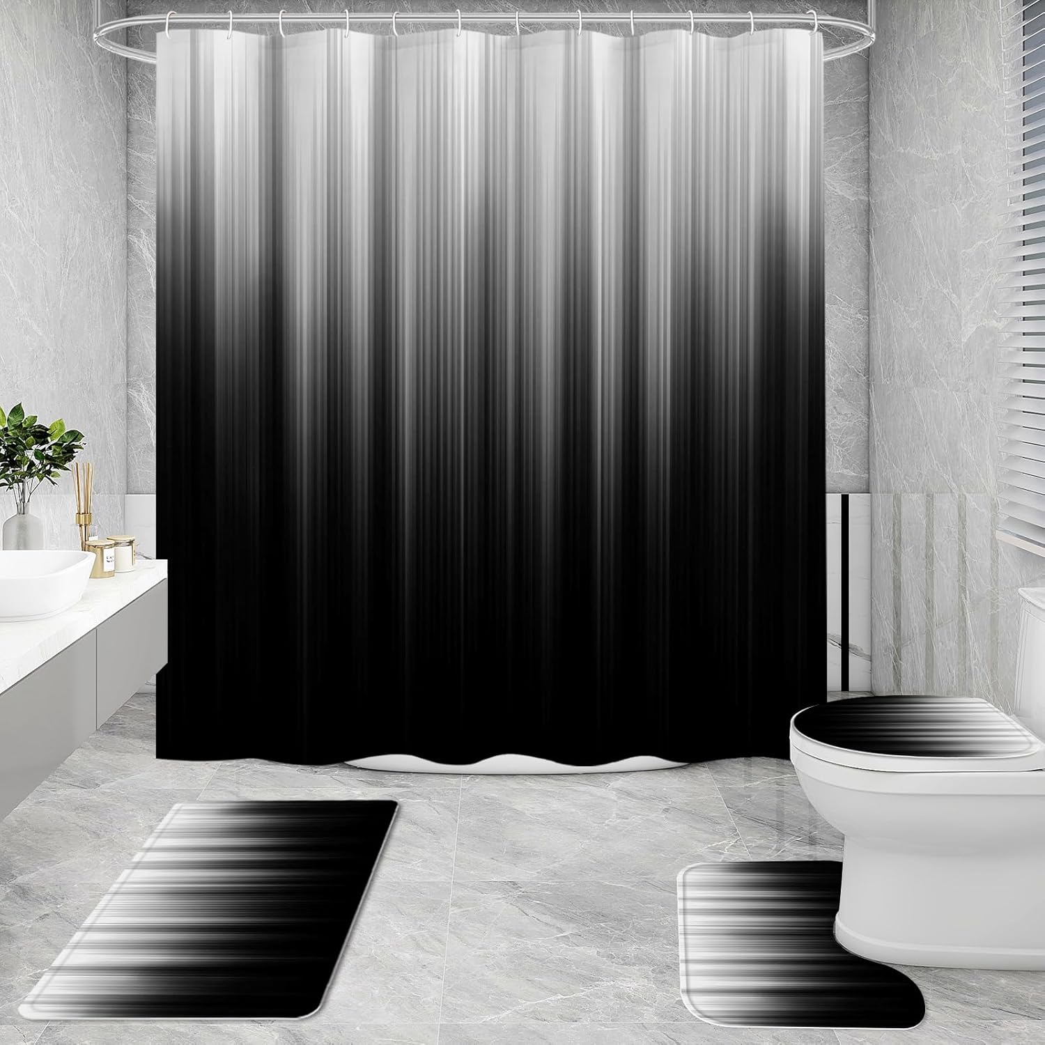 Litabel 4 Pcs Grey Black Gradient Bathroom Set