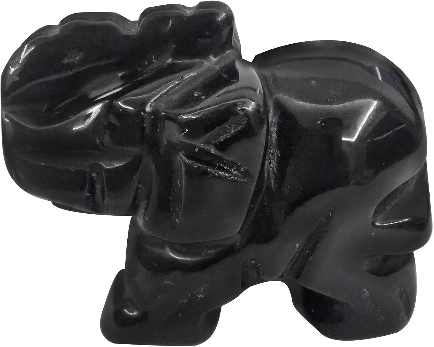 Loveliome Small Handcarved Elephant Crystal Statue 15 Inches Black Obsidian