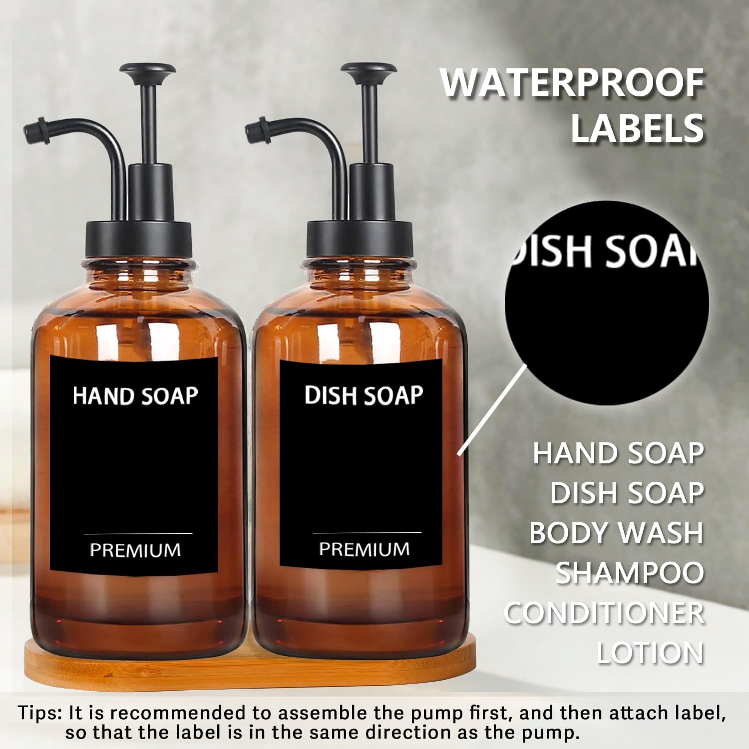Hoousuper Amber 18 Oz Dish Soap Dispenser Set 1