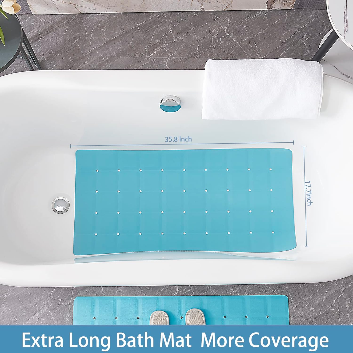 Webos Foldable Silicone Bathtub Mat - Jumbo 358 x 177 Blue
