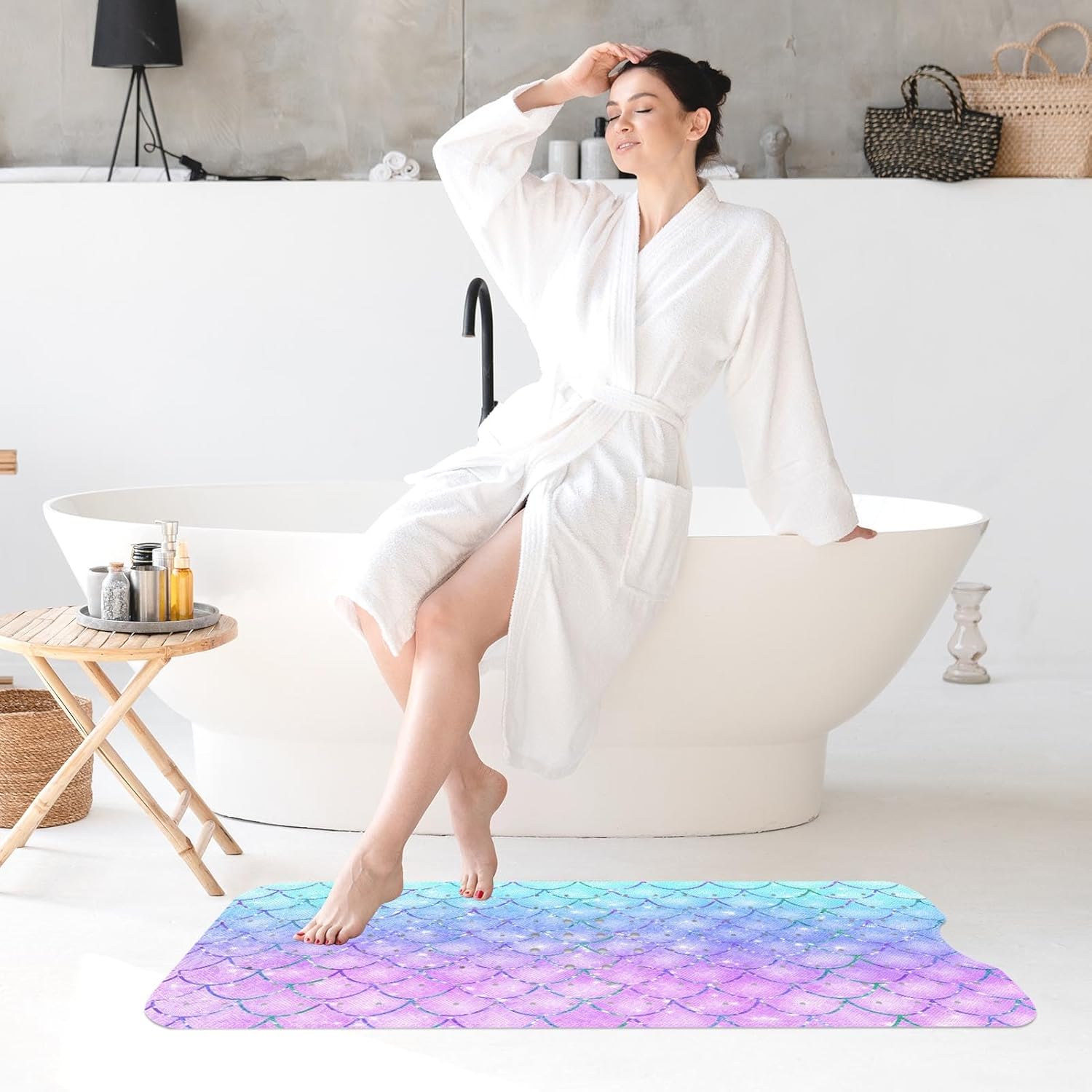 Culudea Pink Blue Mermaid Bathtub Mat 40X16 Inch Non-Slip