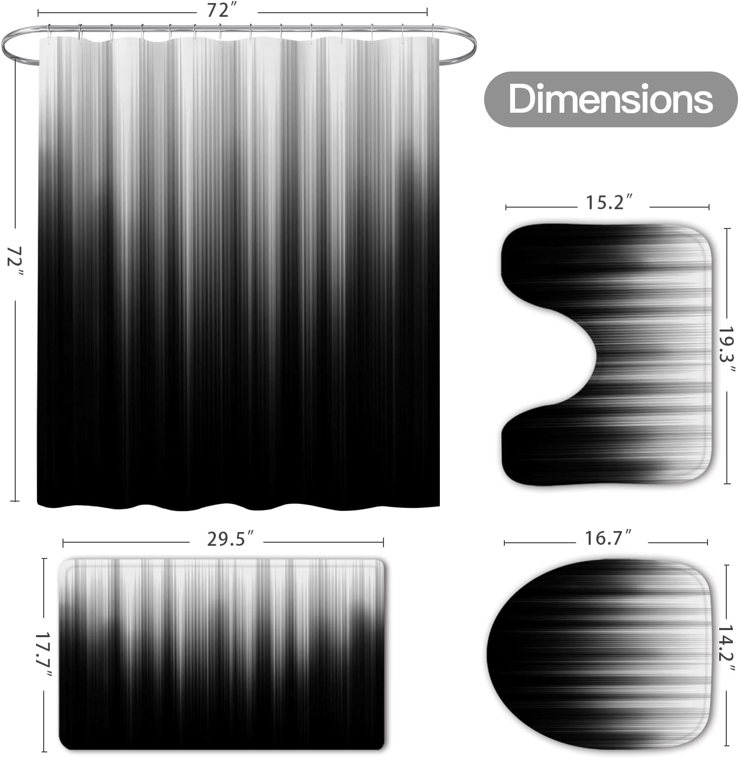 Litabel 4 Pcs Grey Black Gradient Bathroom Set