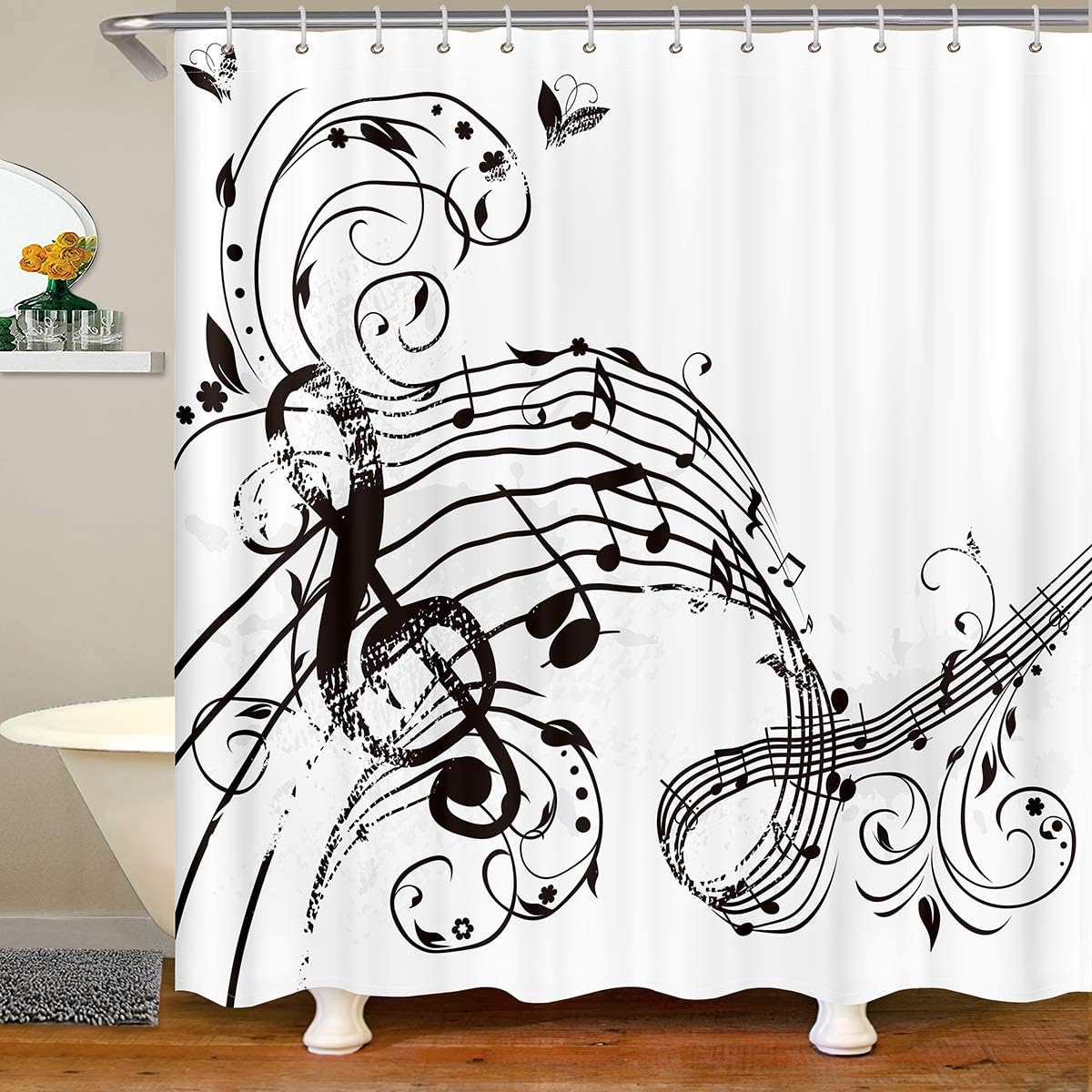 Erosebridal Musical Note Shower Curtain 72x72 1