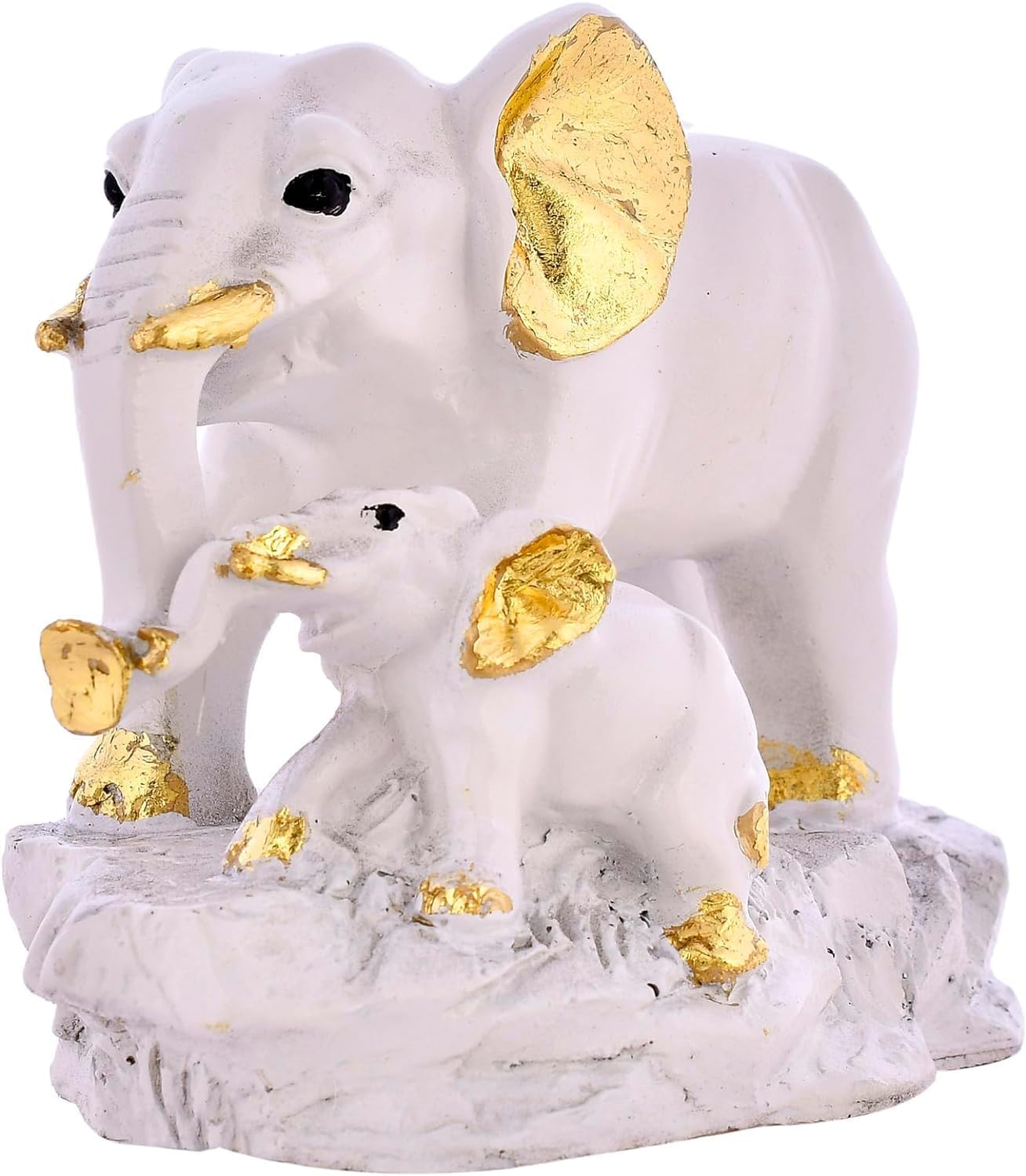 Small Elephant Family Grey Gold Resin Sculpture 1
