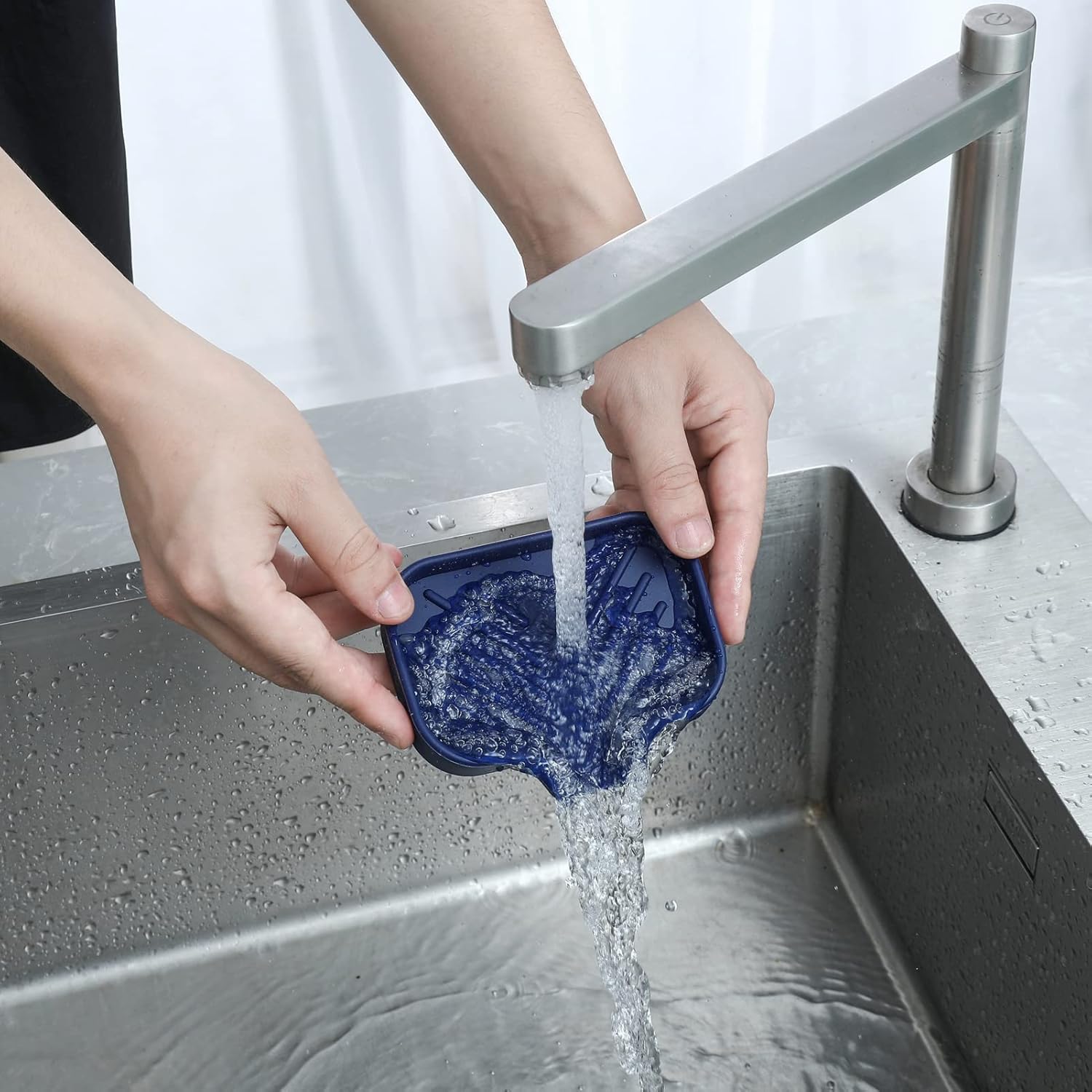 MicoYang Silicone Soap Dish with Drain Spout - Navy Blue 49x32