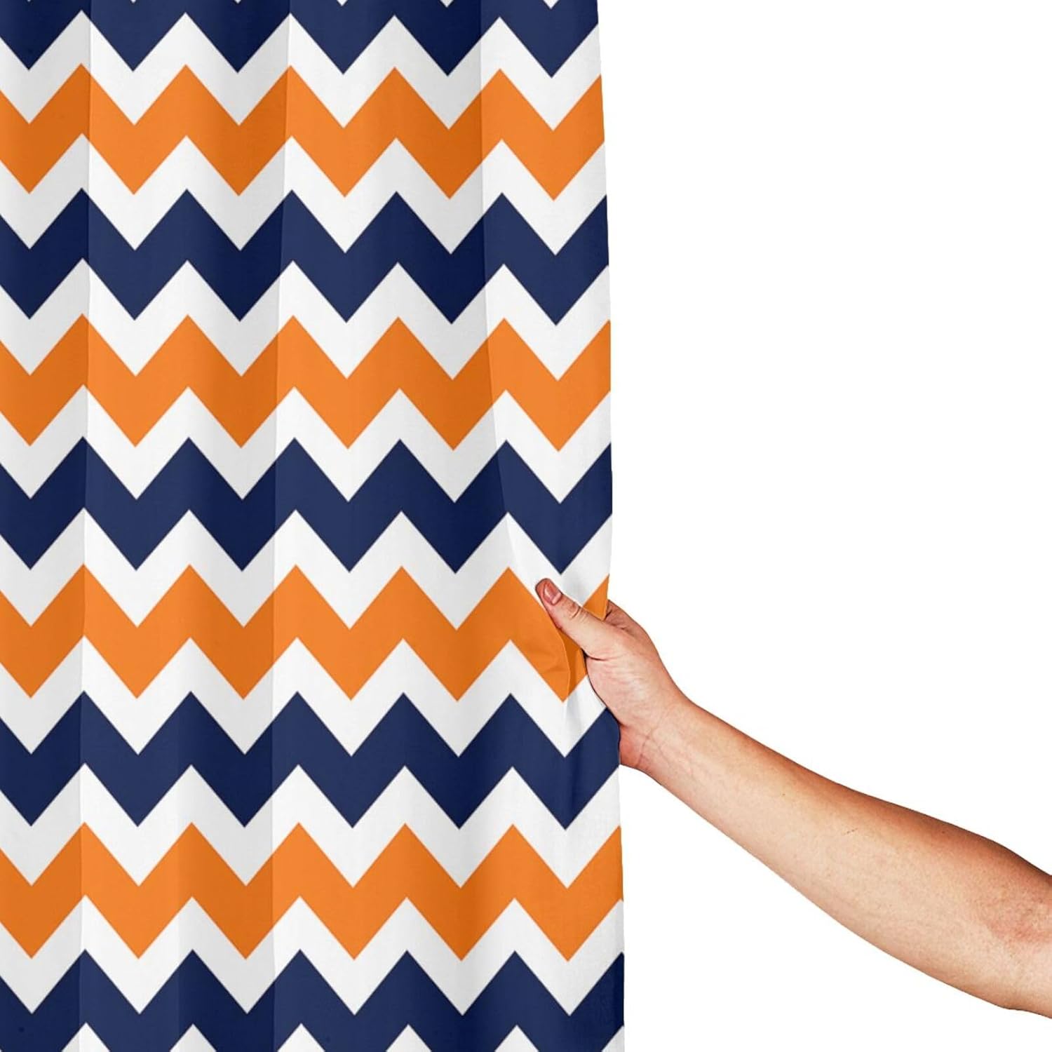 FUNNY KIDS HOME Navy Deep Blue Orange Chevron Shower Curtain Set
