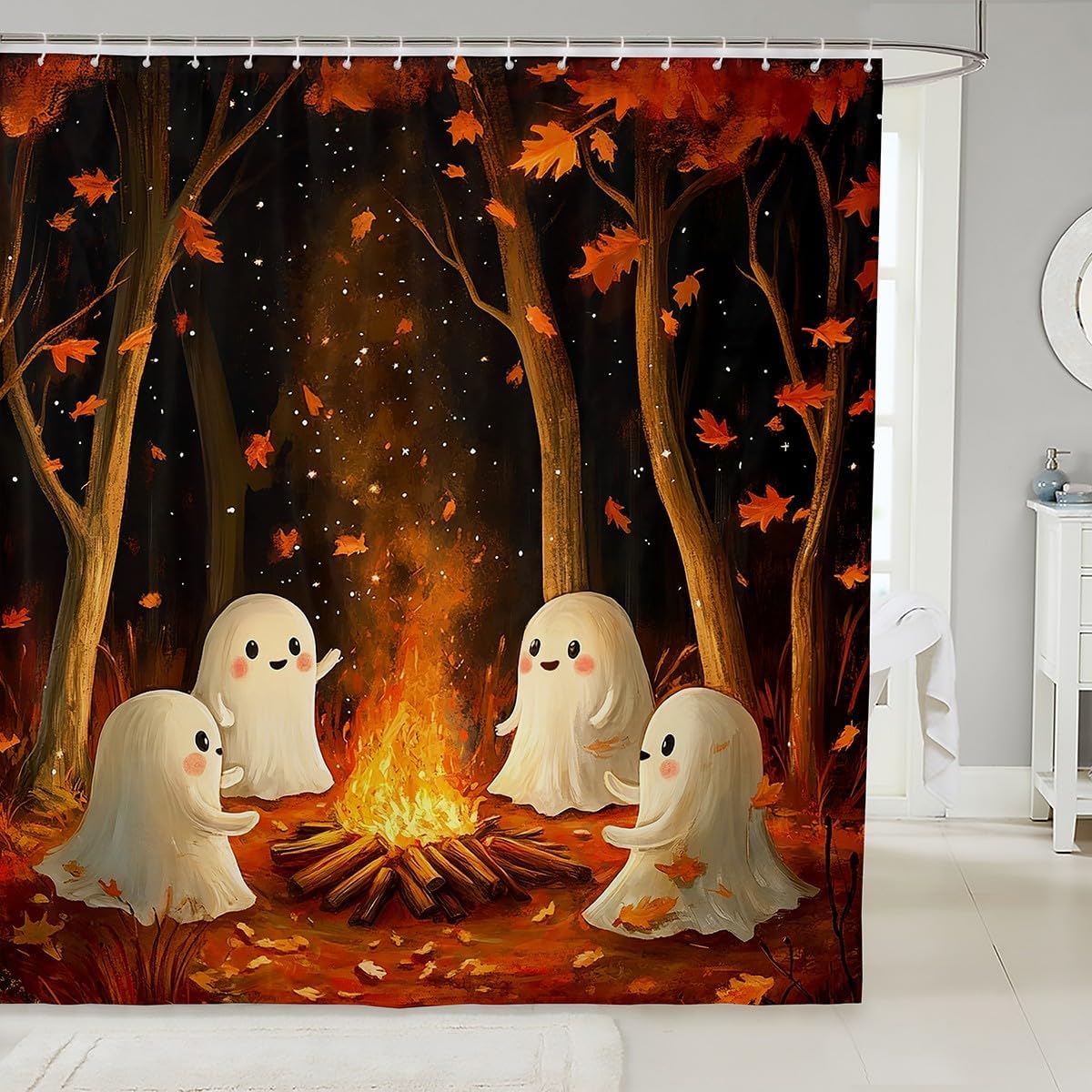 jejeloiu Kids Ghost Shower Curtain Set 72x84