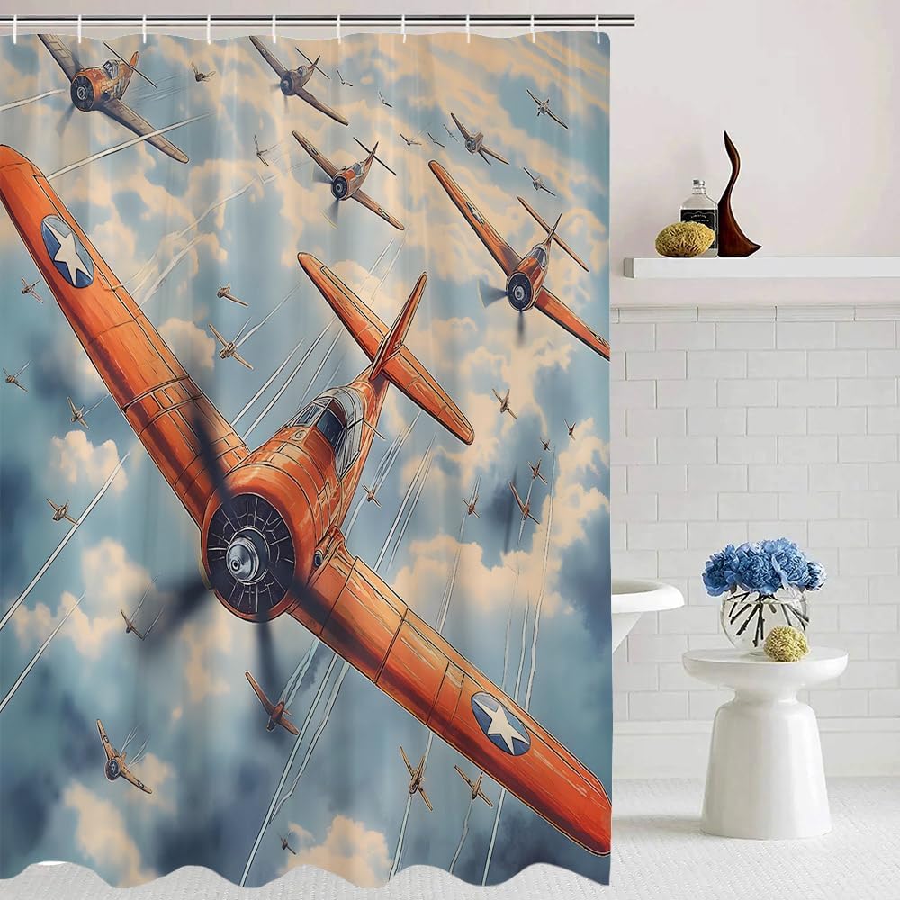 JEJOMEAG Vintage Airplane Shower Curtain 70x70