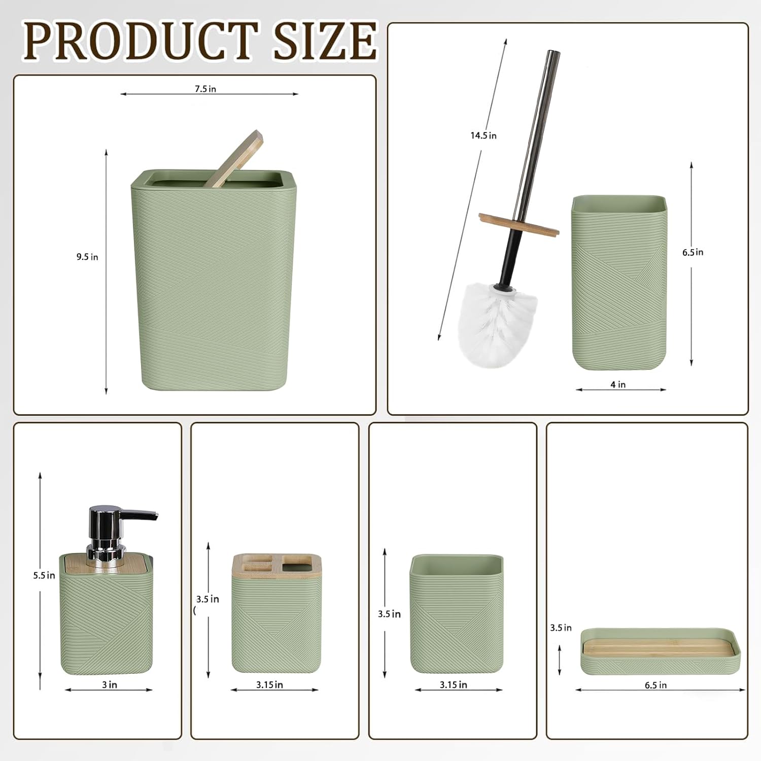 CERBIOR 6-Piece Bathroom Accessory Set Green Bamboo Style