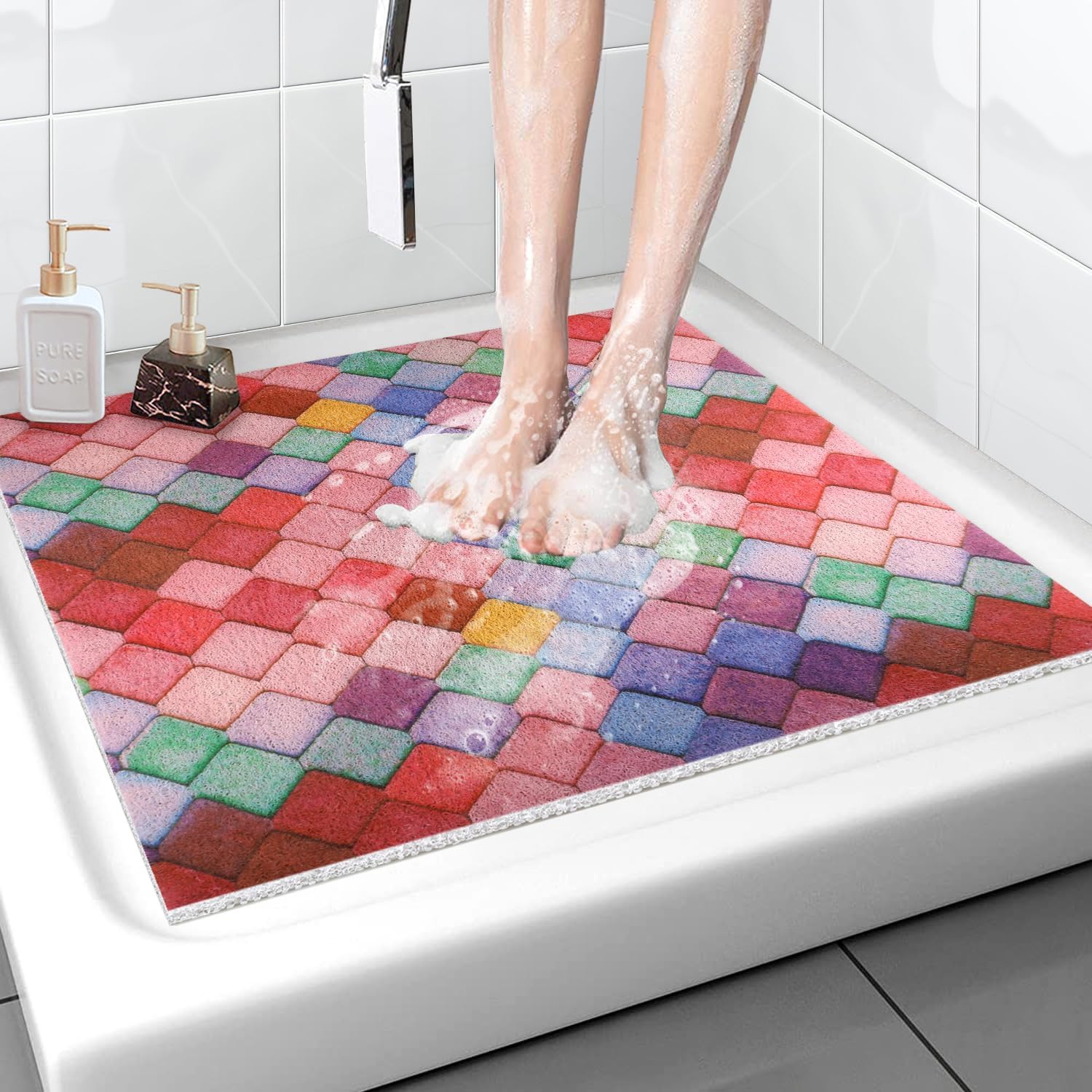 ZOESOE Non-Slip 32x32 Inch Shower Mat with Massage and Drainage