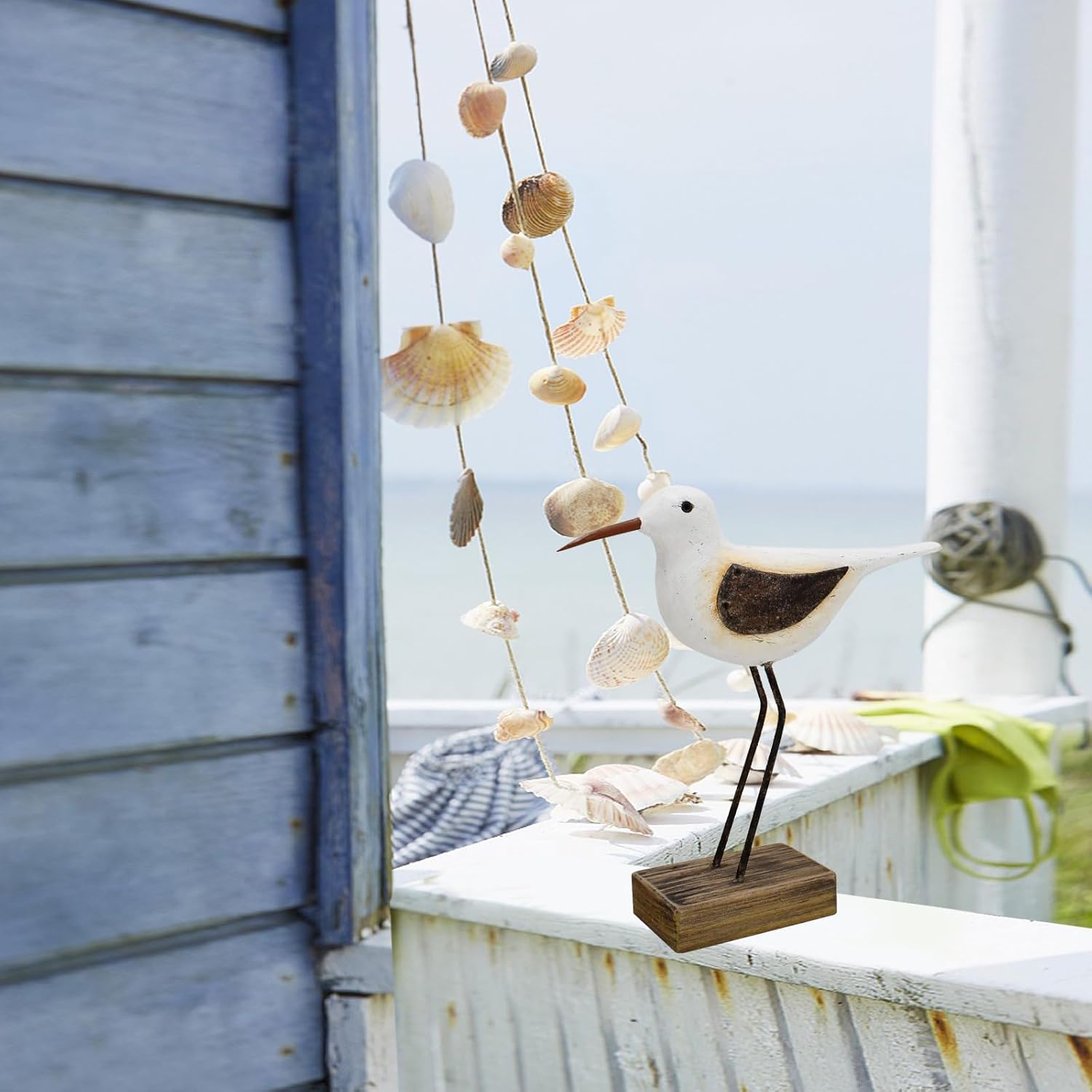 Wood Seagull Statue Nautical Decor Coastal Bird Sculpture