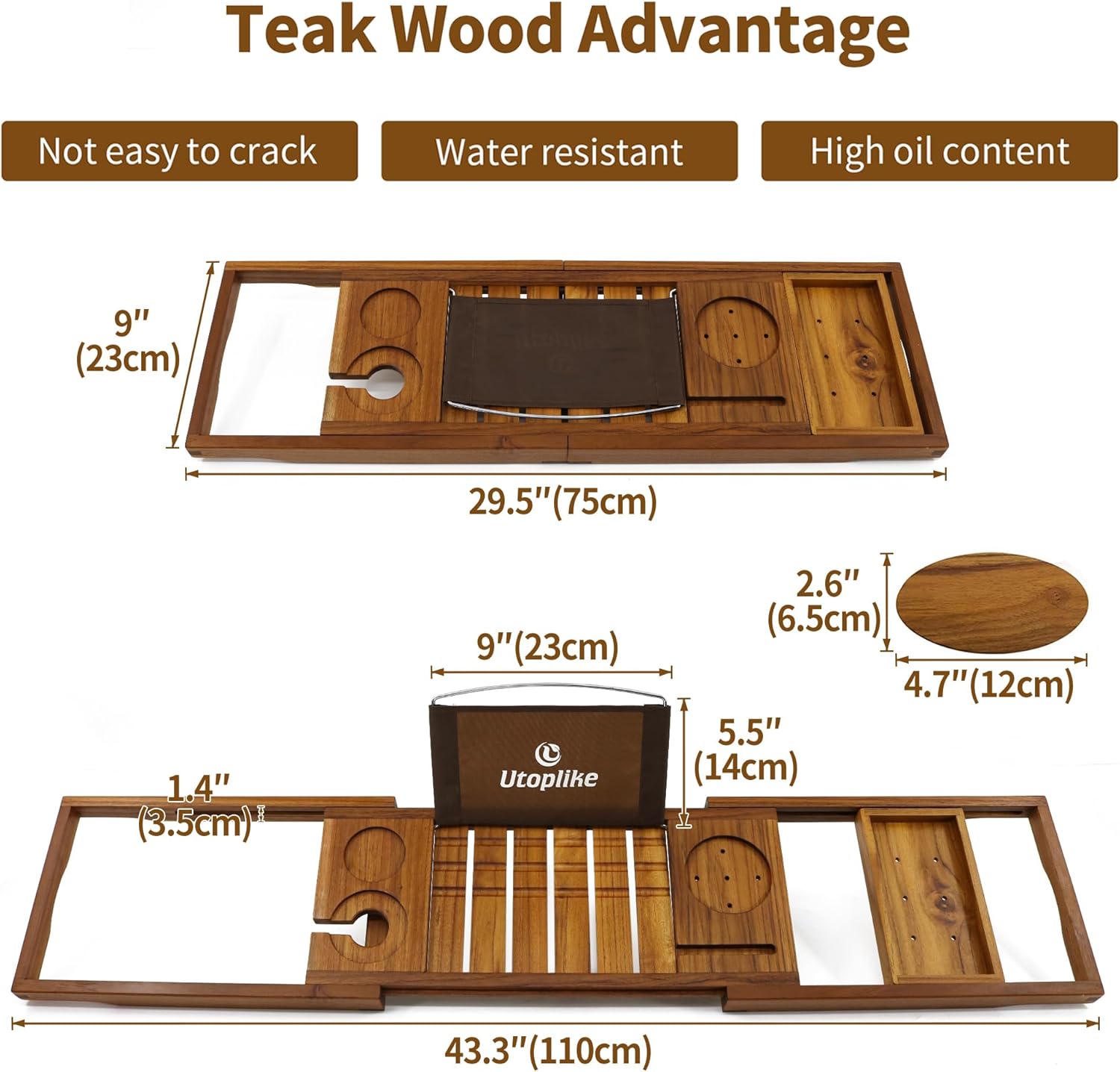 Utoplike Teak Bathtub Caddy with Tablet Holder