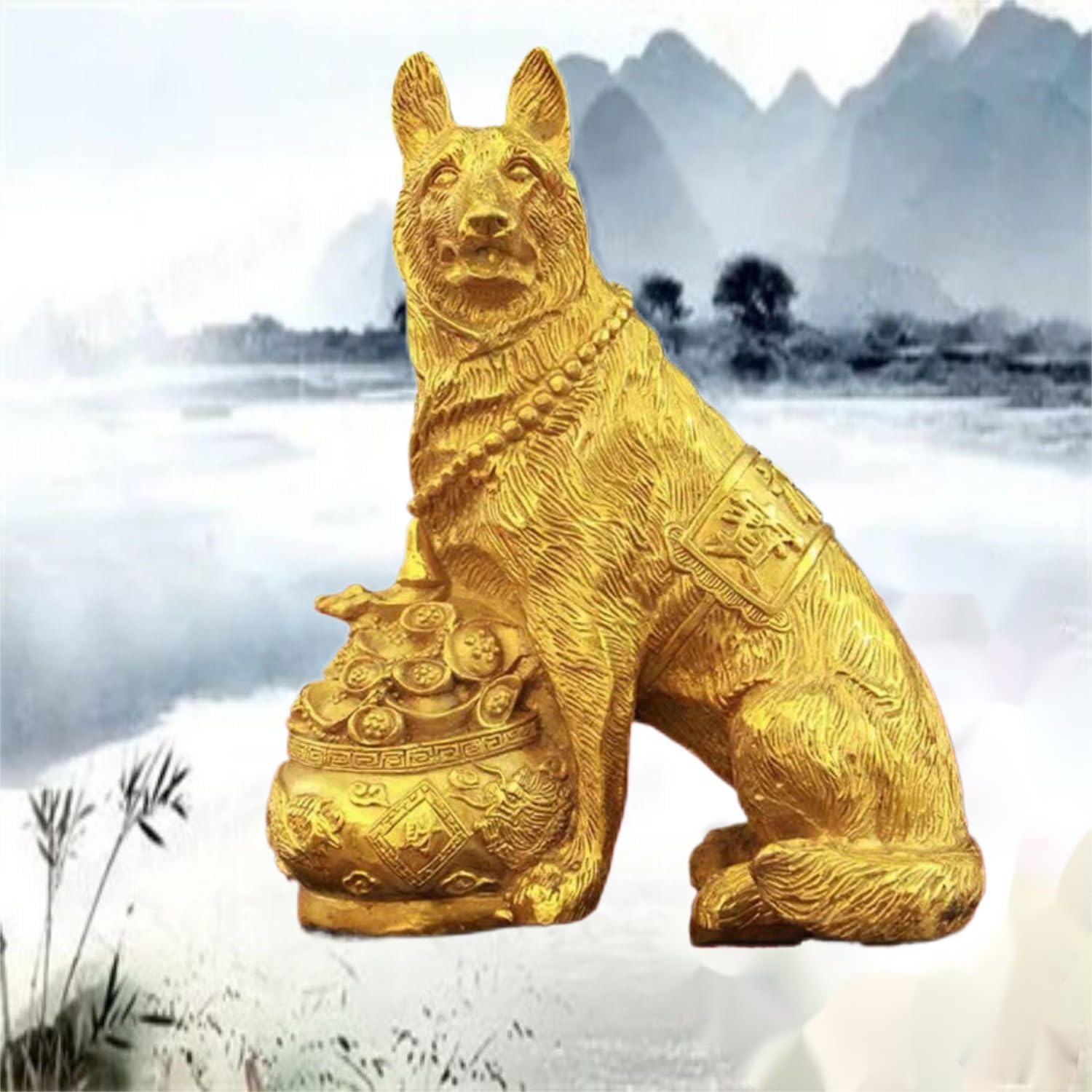 Ecqizer Feng Shui Lucky Dog Figurine Home Office Decoration