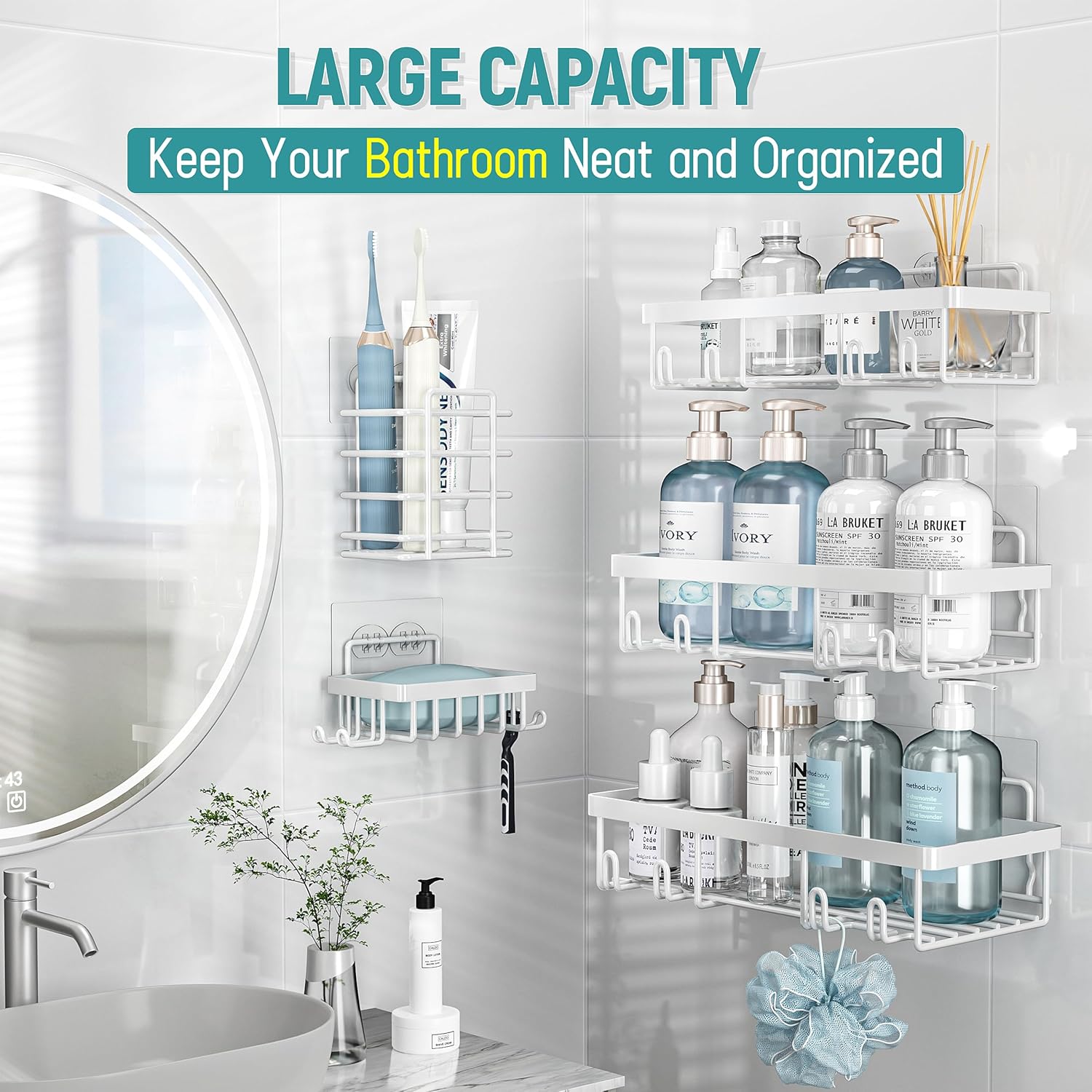 Liuoud 5 Pack Shower Caddy Organizer Set White