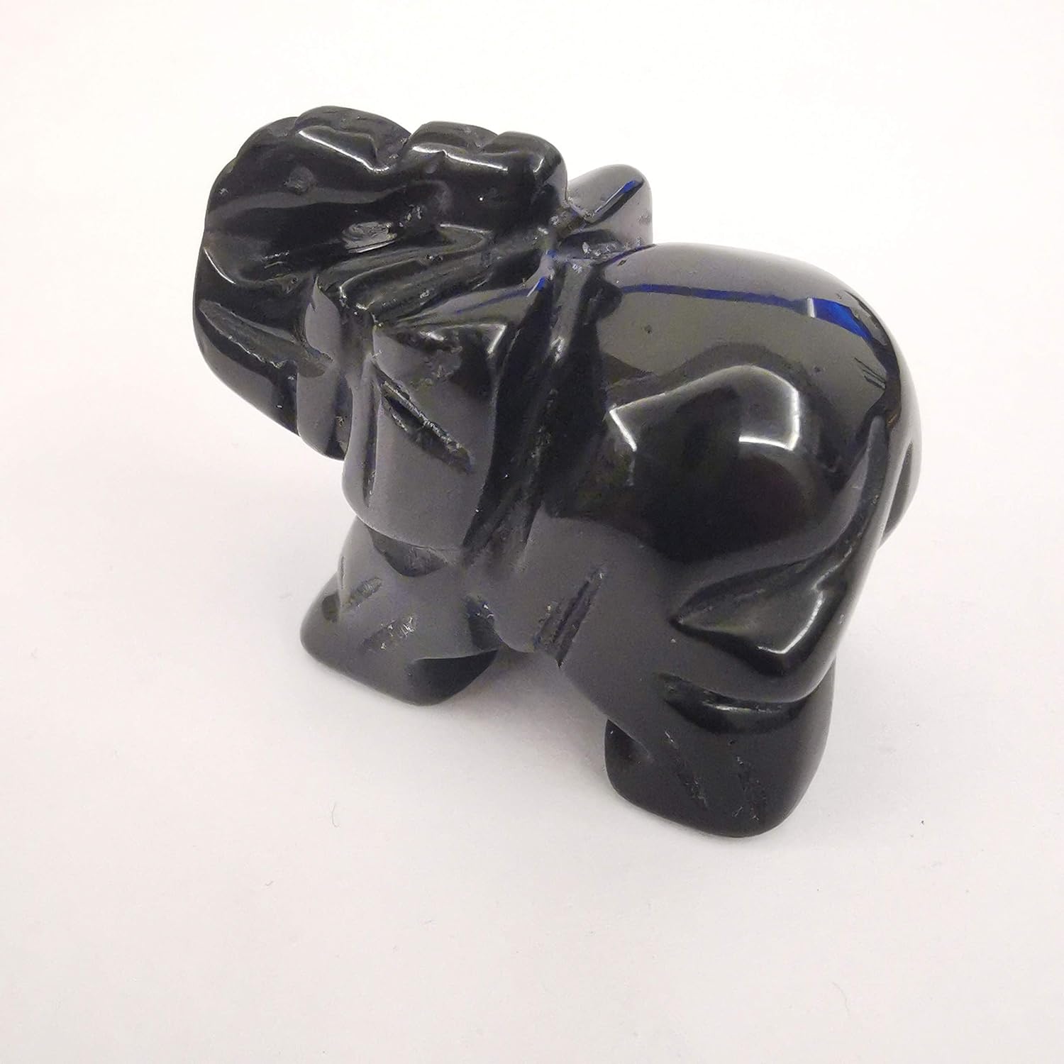 Loveliome Small Handcarved Elephant Crystal Statue 15 Inches Black Obsidian