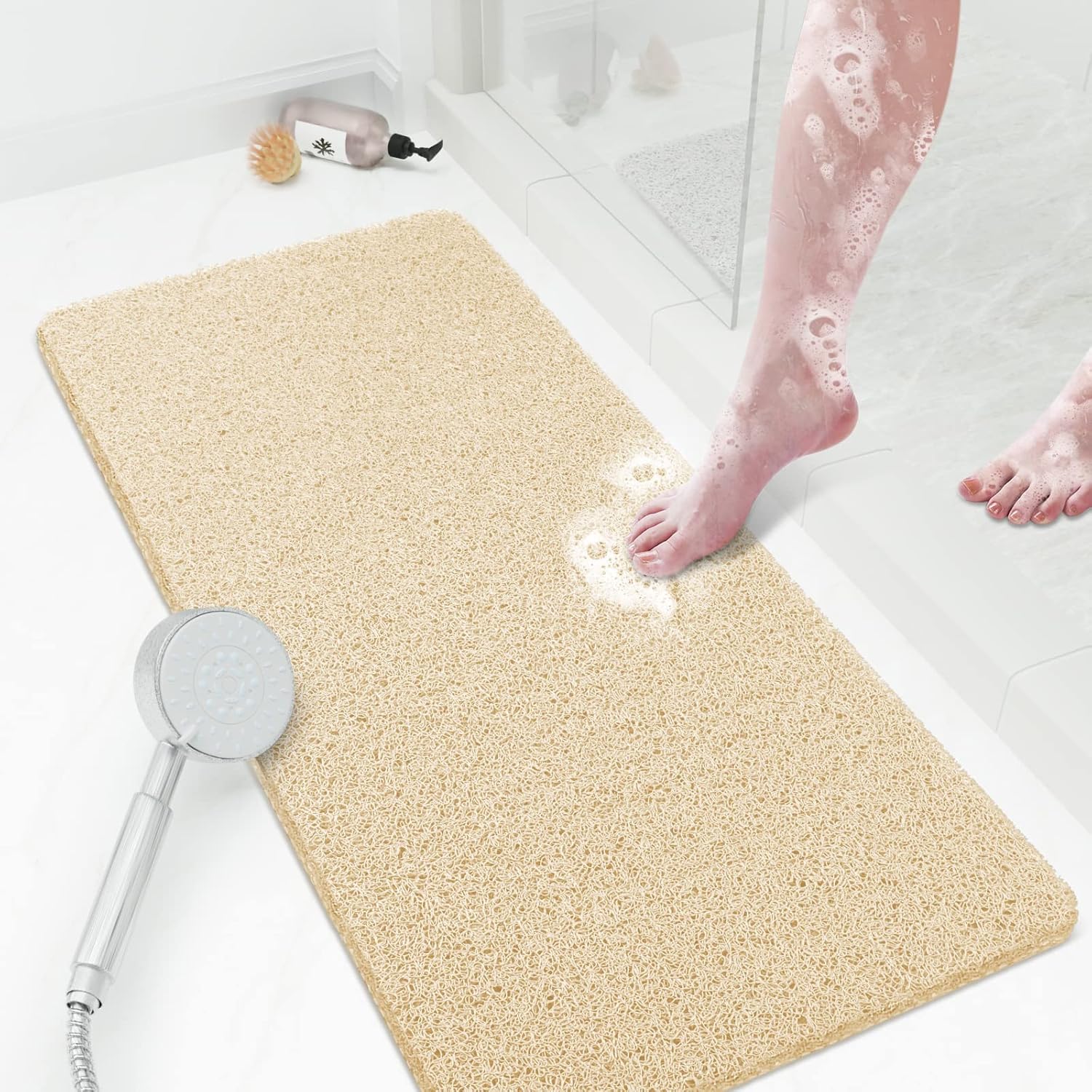 SoftDuo Non-Slip Shower Mat 36x16 Inch PVC Loofah