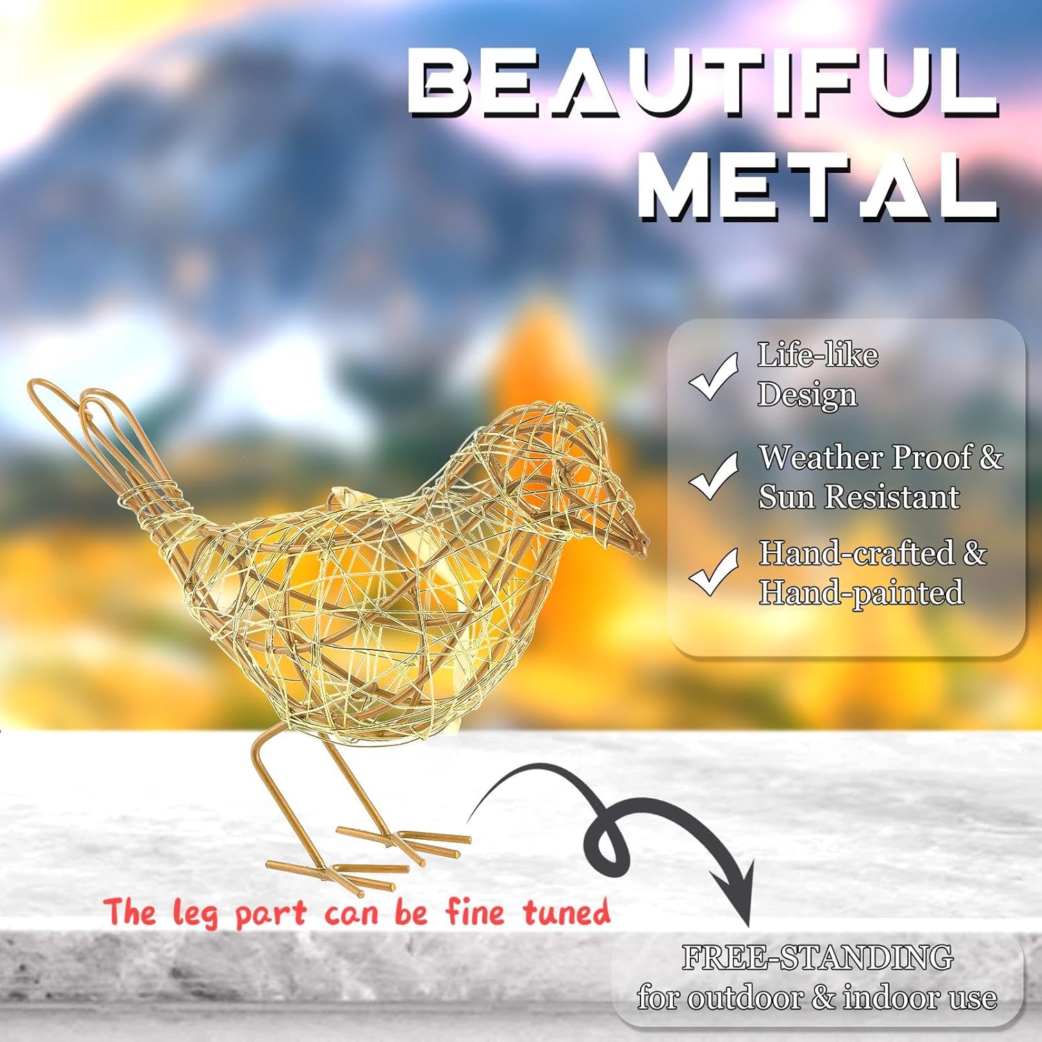 ZZZ TYLOO Gold-Wire Bird Statues Trio Decor Set