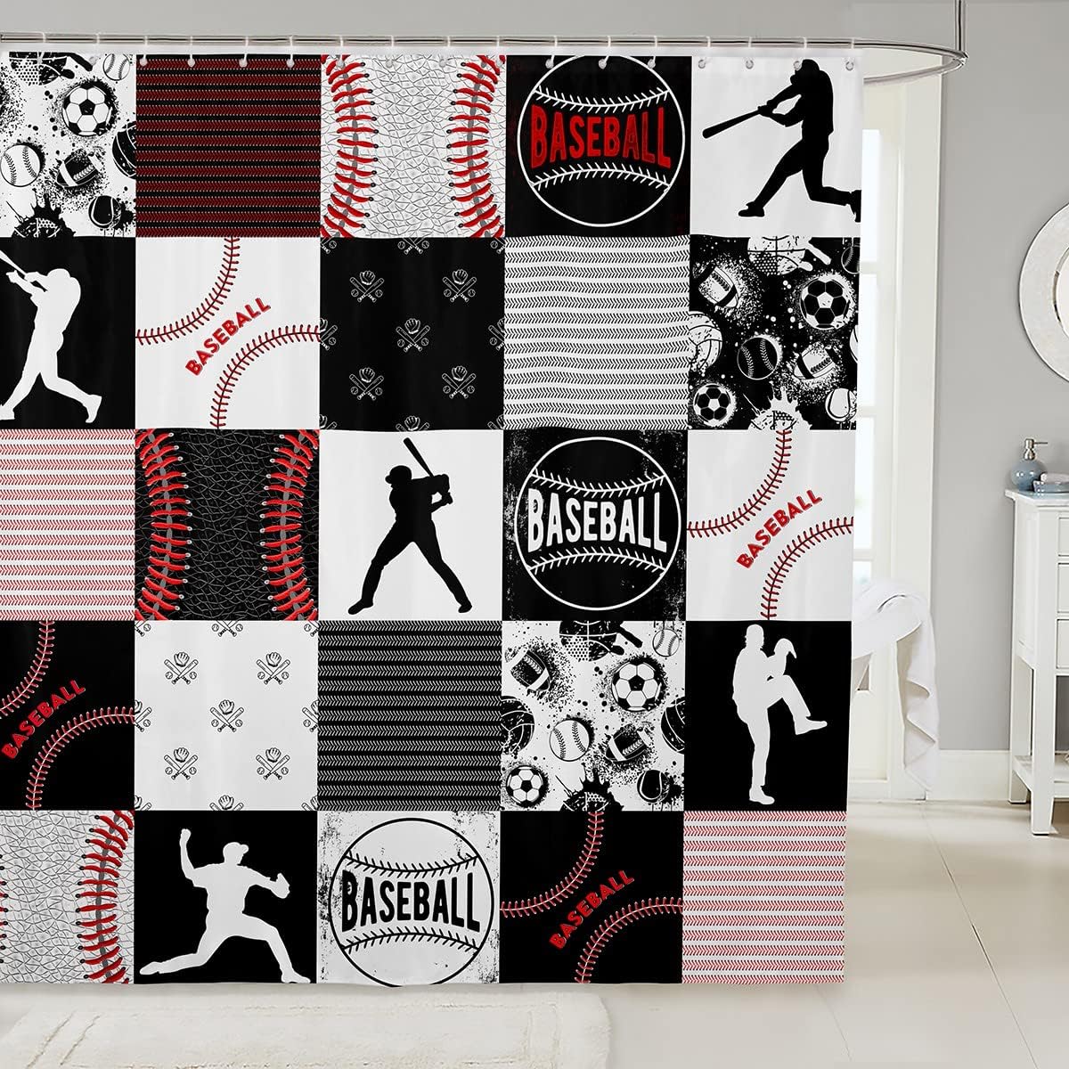 Erosebridal Baseball Bath Curtain with Hooks
