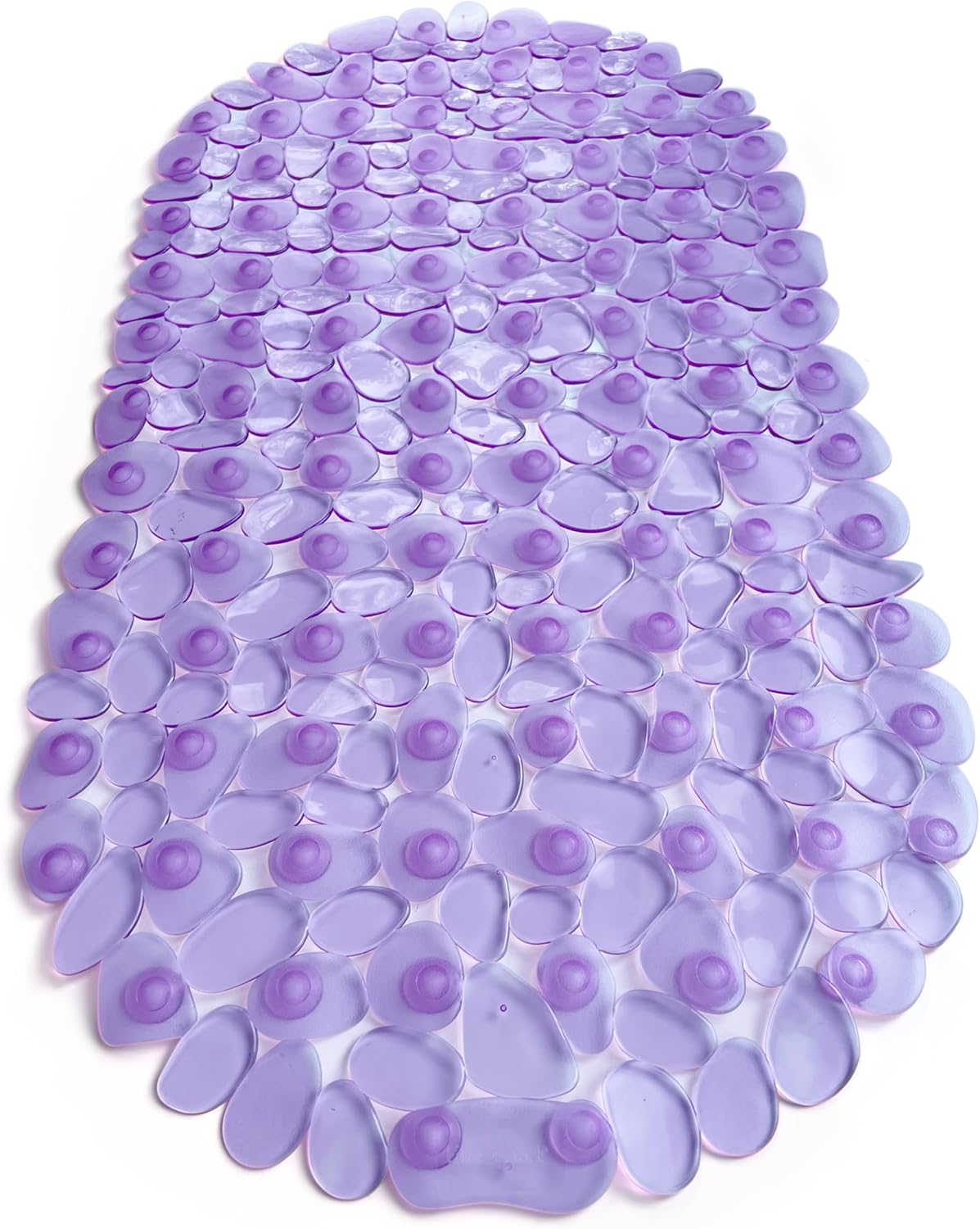 TIKE SMART Pebbles Non-Slip Bath Mat 27x14 Oval Transparent Purple