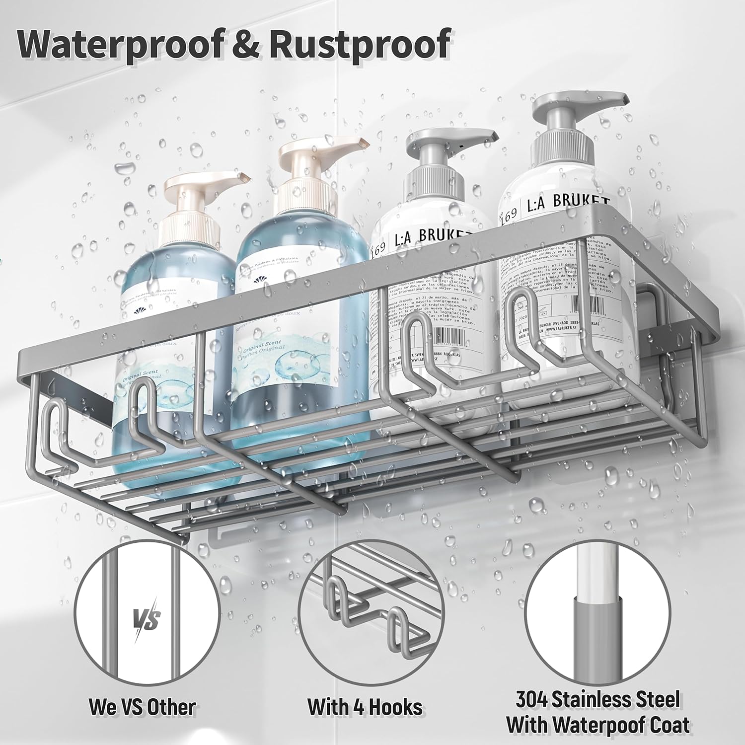 Liuoud 5 Pack Shower Caddy Organizer with Durable Stainless Steel and Strong Adhesive