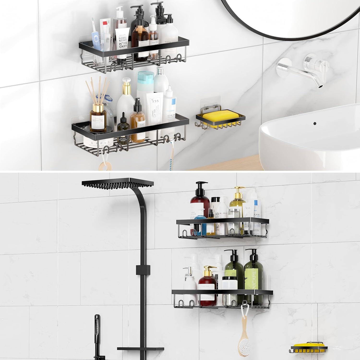 Moforoco 3-Pack Shower Caddy Basket Shelf with Soap Holder