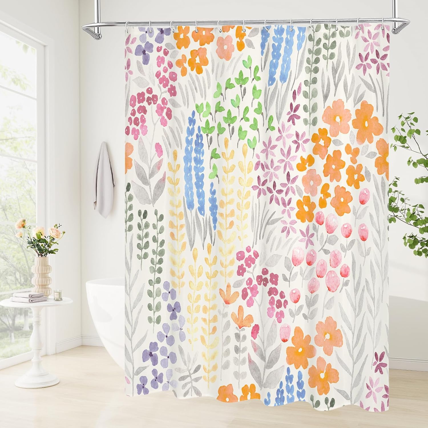 Litabel Cute Colorful Floral Shower Curtain Set