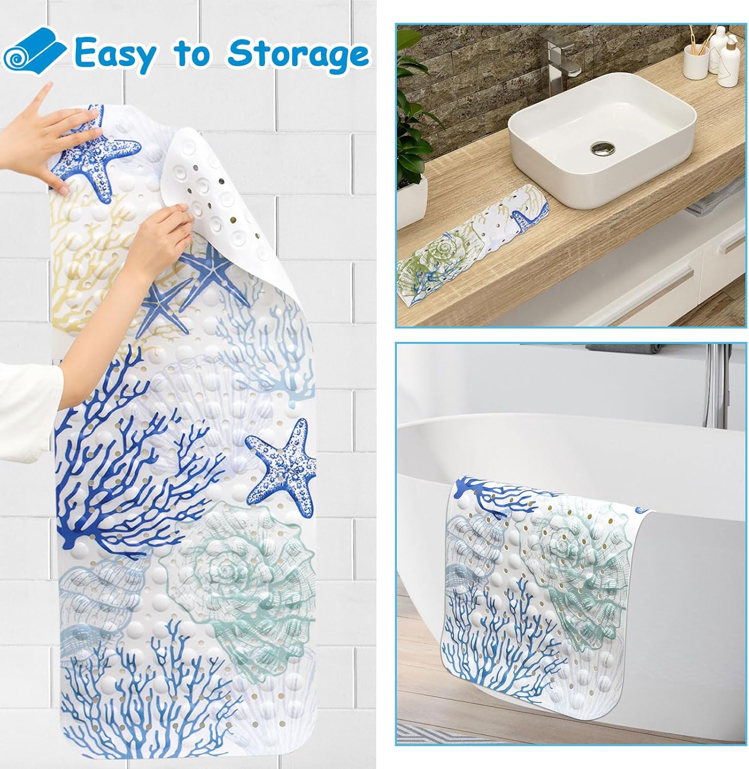 Topotdor Starfish Coral Bath Mat Non-Slip 40x16 Inch