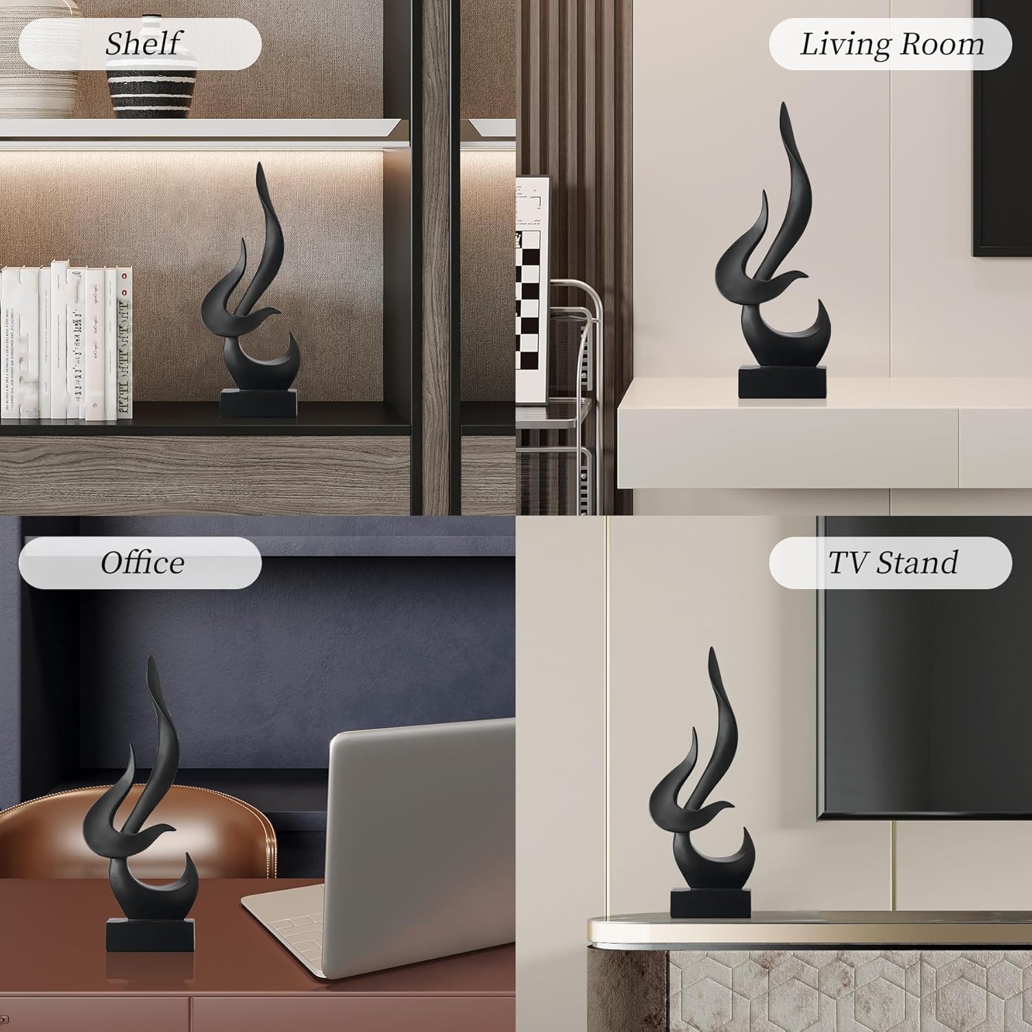 AWNR Black Flame Resin Art Sculpture Modern Home Decor