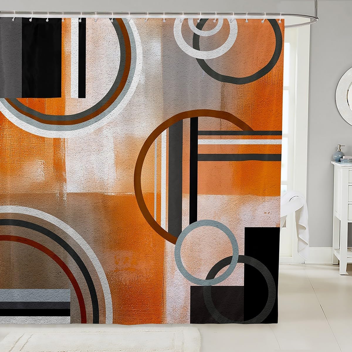 Erosebridal Burnt Orange Waterproof Shower Curtain Set